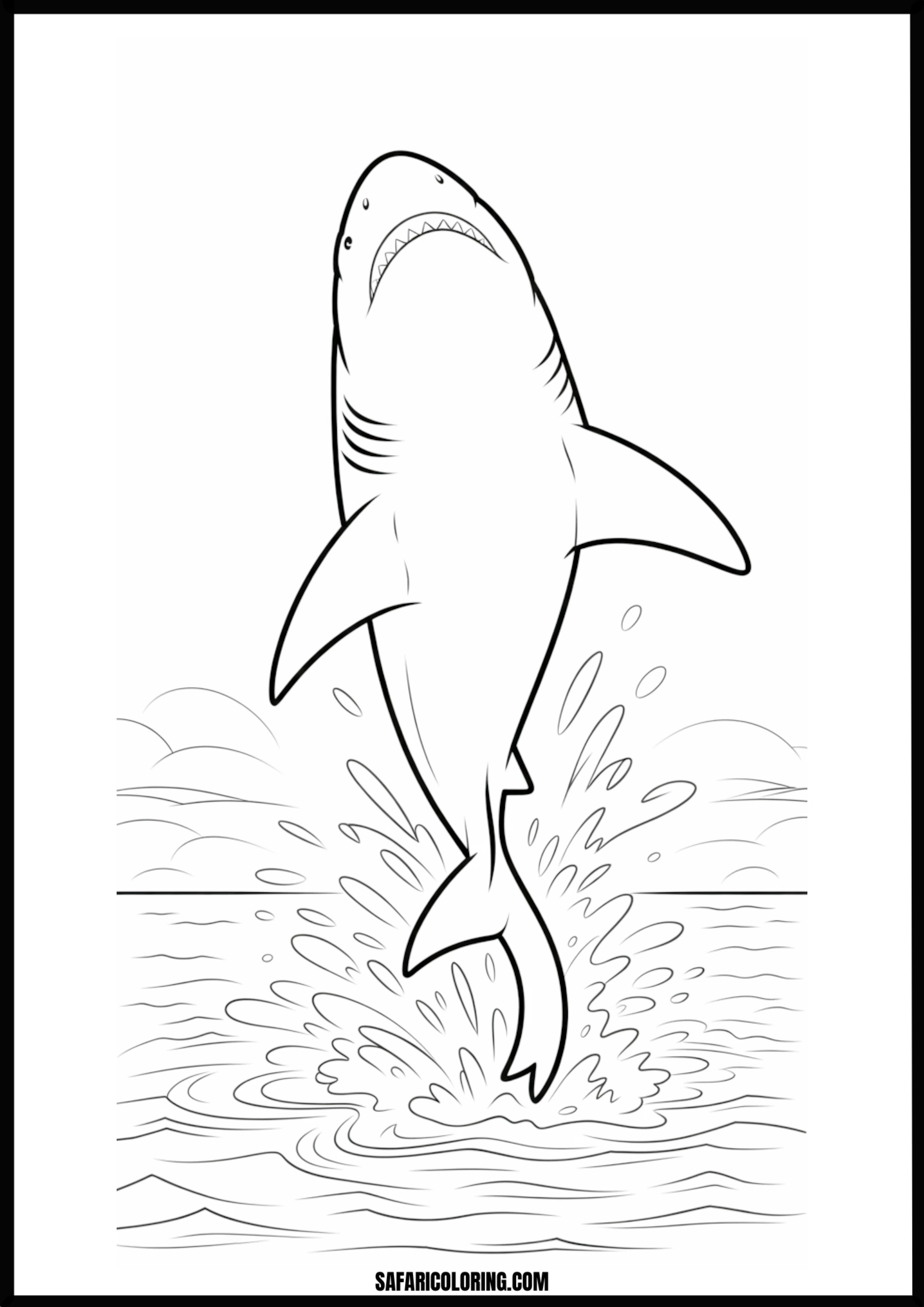 Breaching Shark Open Mouth Coloring Page Breaching shark with an open mouth