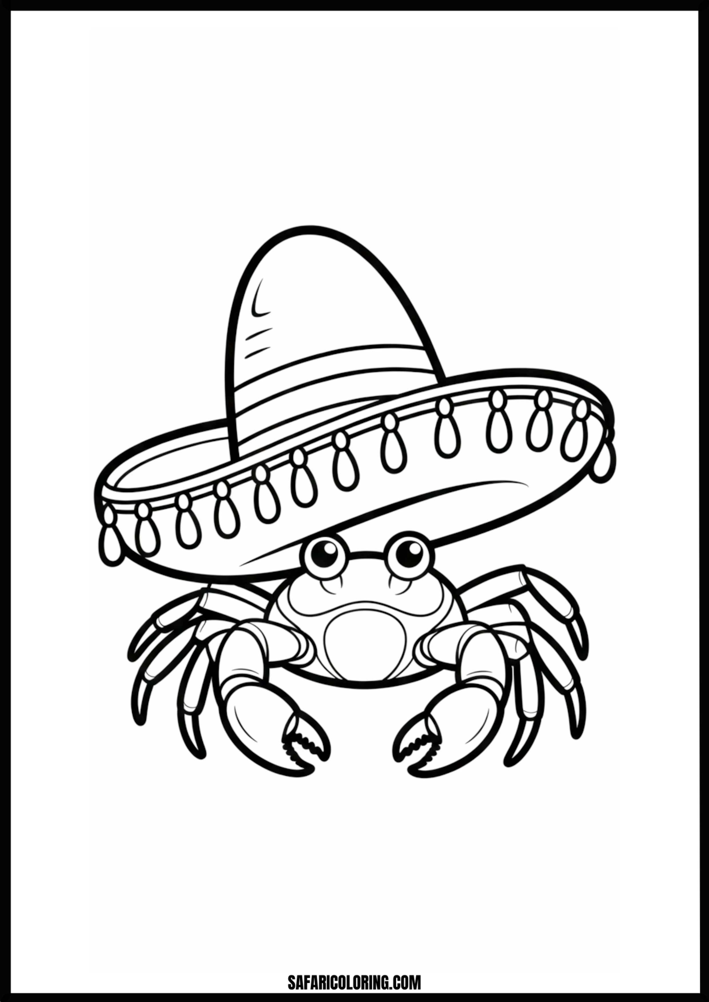 Sombrero Crab Celebration Page A cartoon crab wearing a large traditional Mexican sombrero hat.