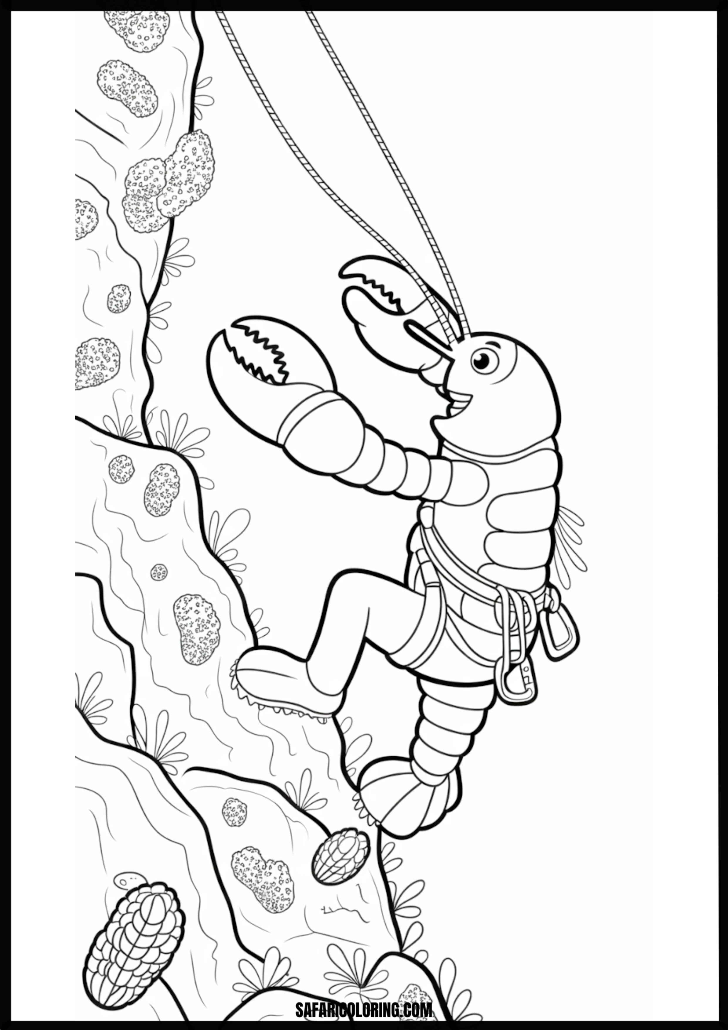 Color the Lobster Rock Climbing A cartoon lobster rock climbing.