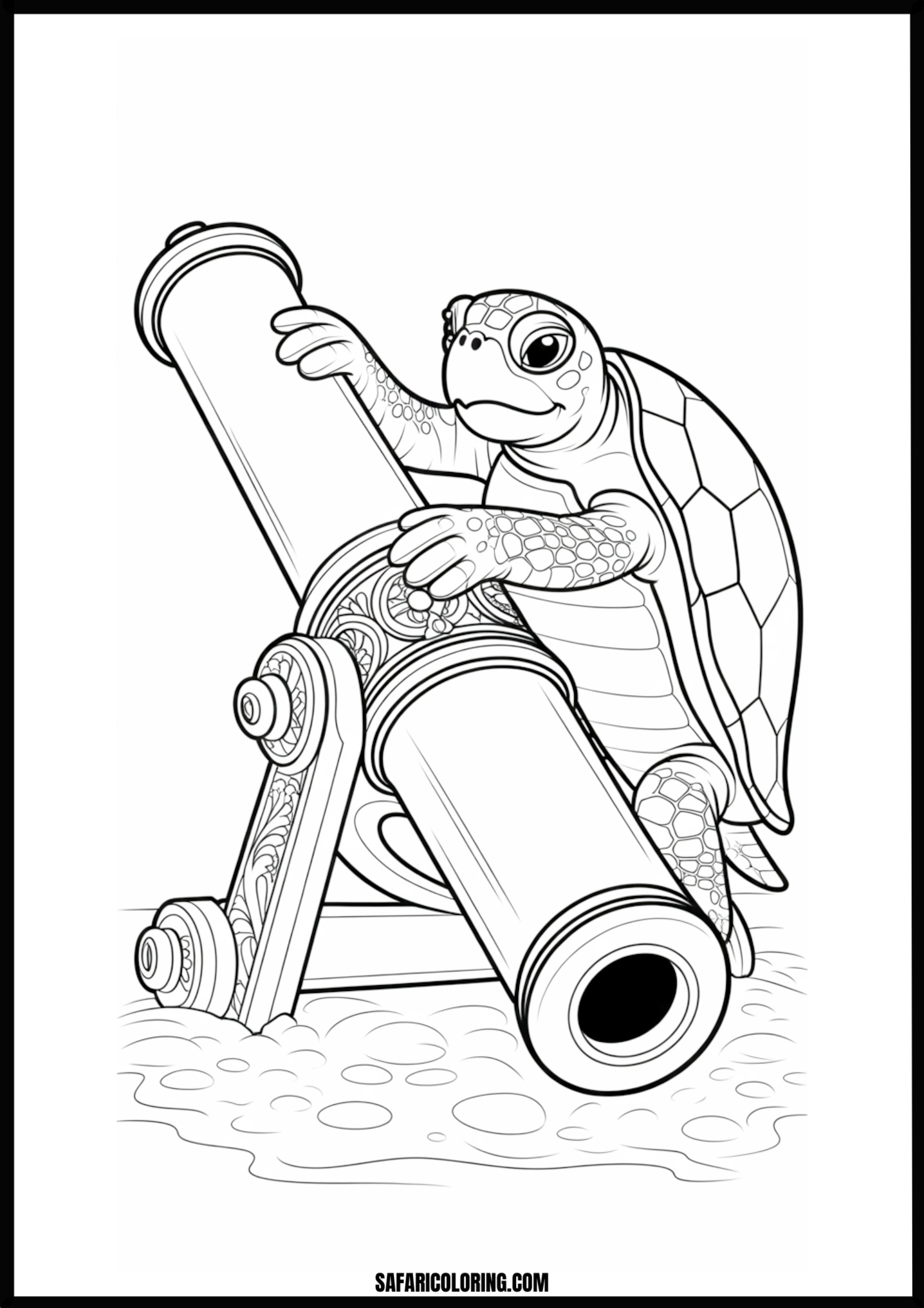 Action-Packed Turtle Cartoon Cartoon turtle aiming a cannon