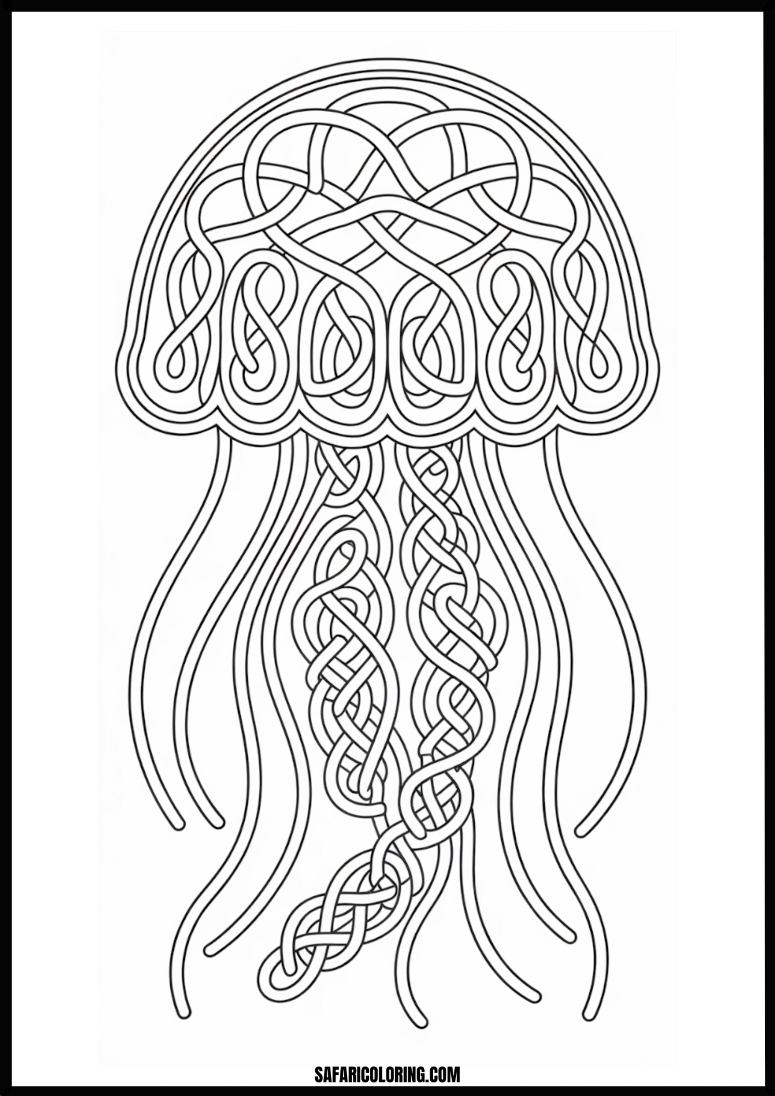 Celtic Knot Jellyfish Coloring Page Jellyfish design with intricate Celtic knot patterns.
