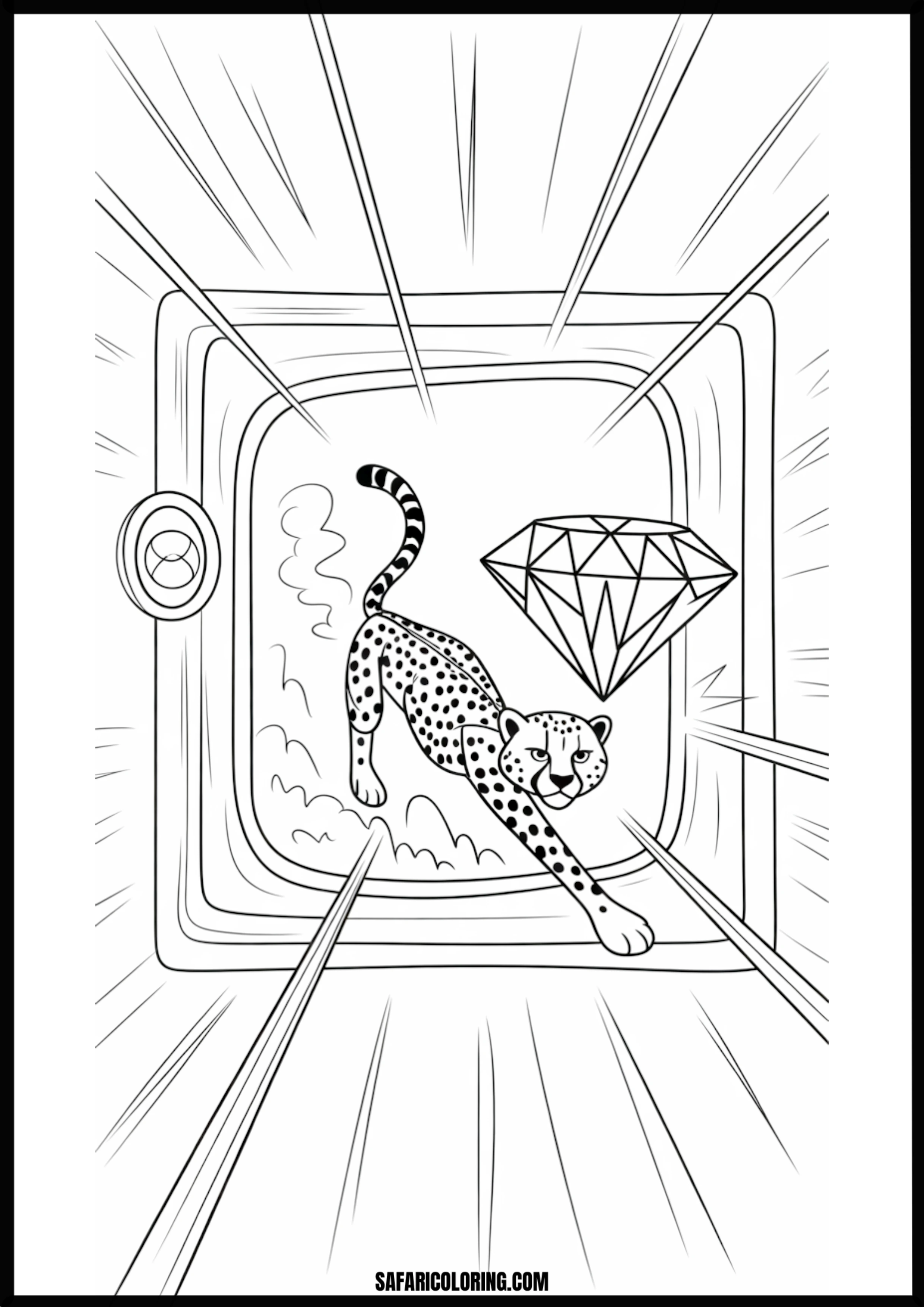 Cartoon cheetah reaching for a glowing diamond in a futuristic speed tunnel.