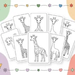 Collection of free printable giraffe coloring pages showing various styles from simple to realistic designs for kids and adults