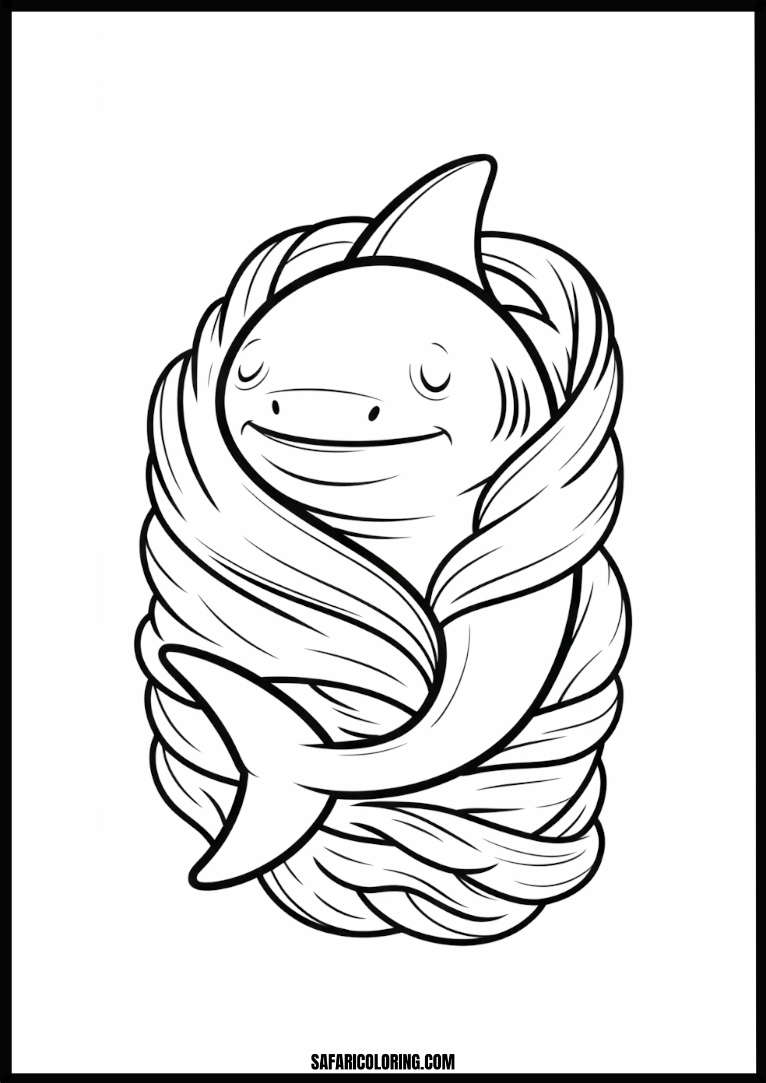 Cozy Shark Wrapped in Seaweed Coloring Page Cozy shark wrapped in seaweed