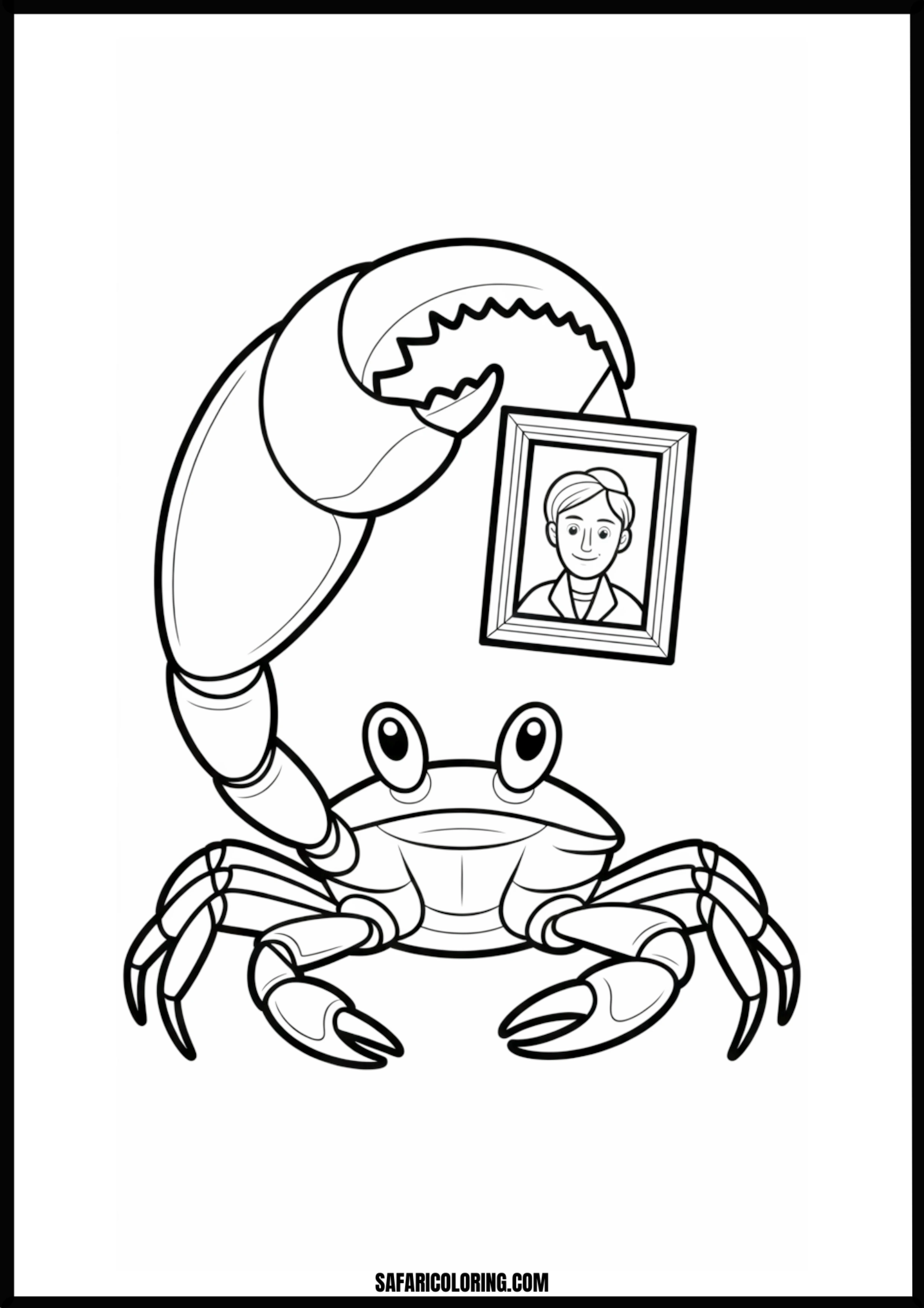 Sentimental Crab Portrait A crab gently holding a framed photograph of a boy.