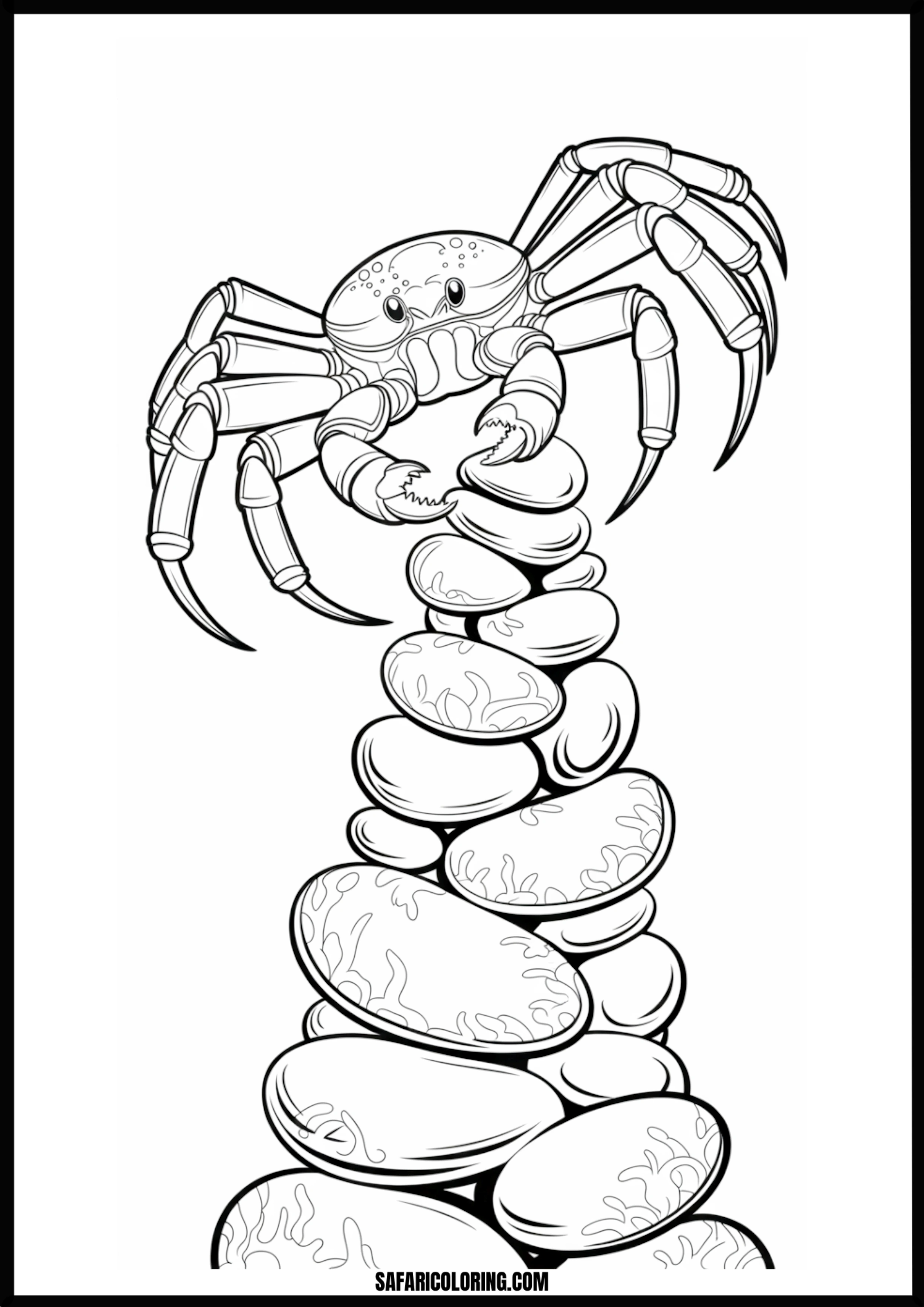 Balanced Crab Artwork A crab perched carefully on a stack of smoothly piled rocks.