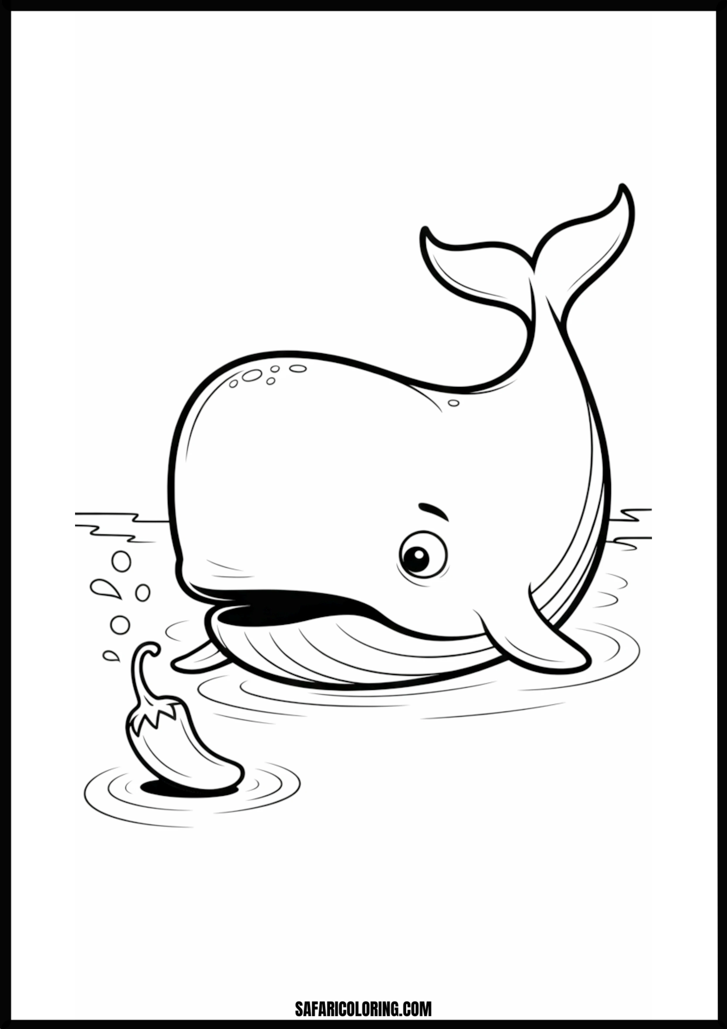 Curious Whale Meets a Spicy Pepper Coloring Fun Coloring page of a curious whale encountering a spicy pepper underwater.