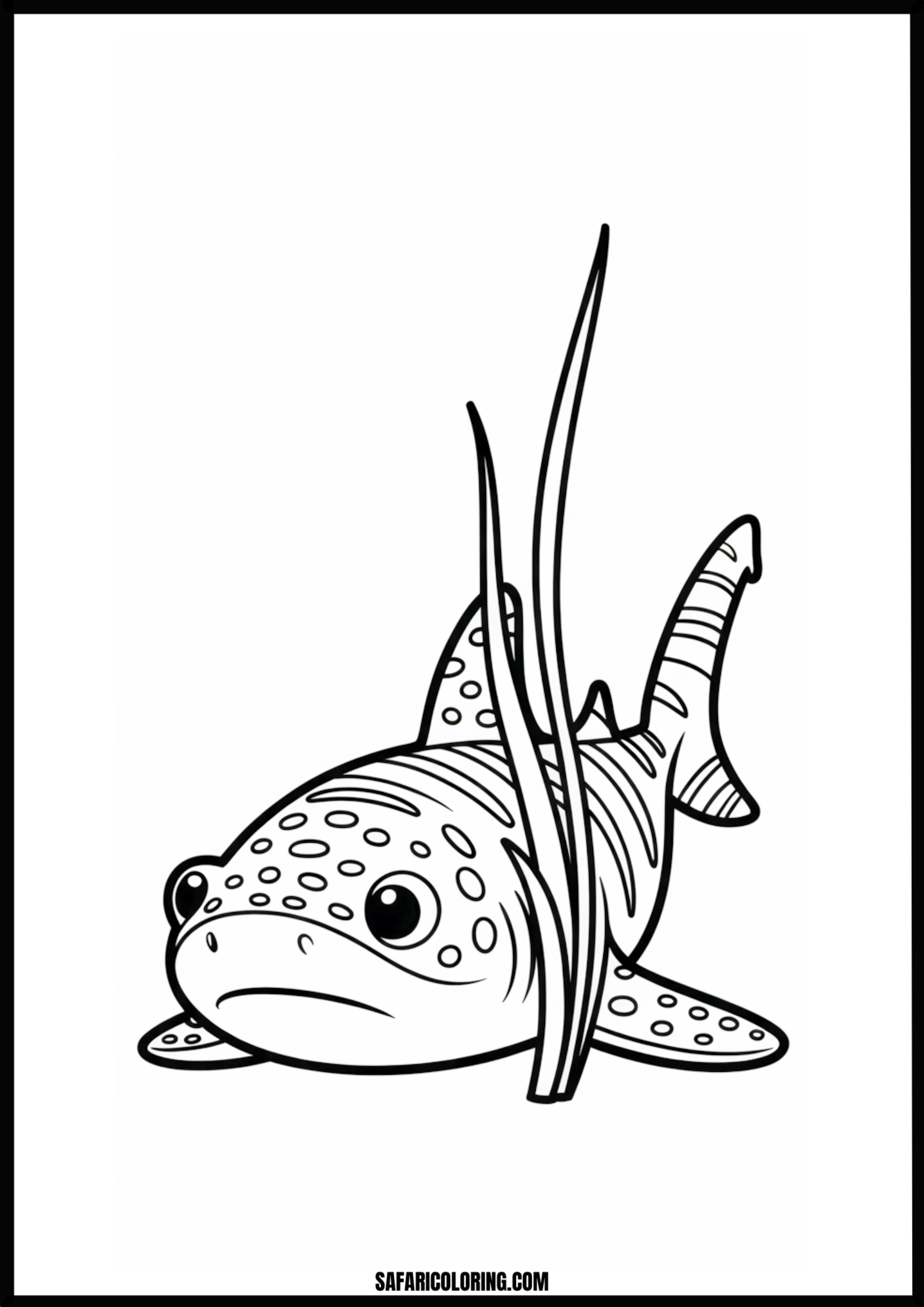 Cute Leopard Shark with Seaweed Coloring Page Cute leopard shark with seaweed