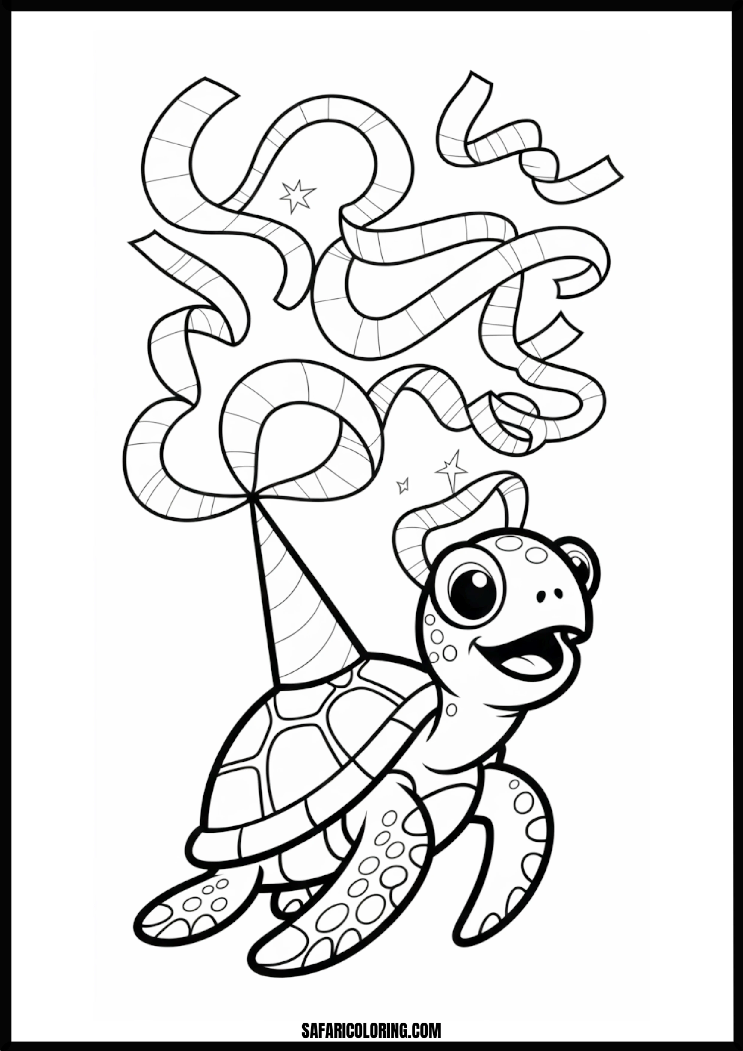 Happy Party Turtle Coloring Cute cartoon party turtle wearing a party hat