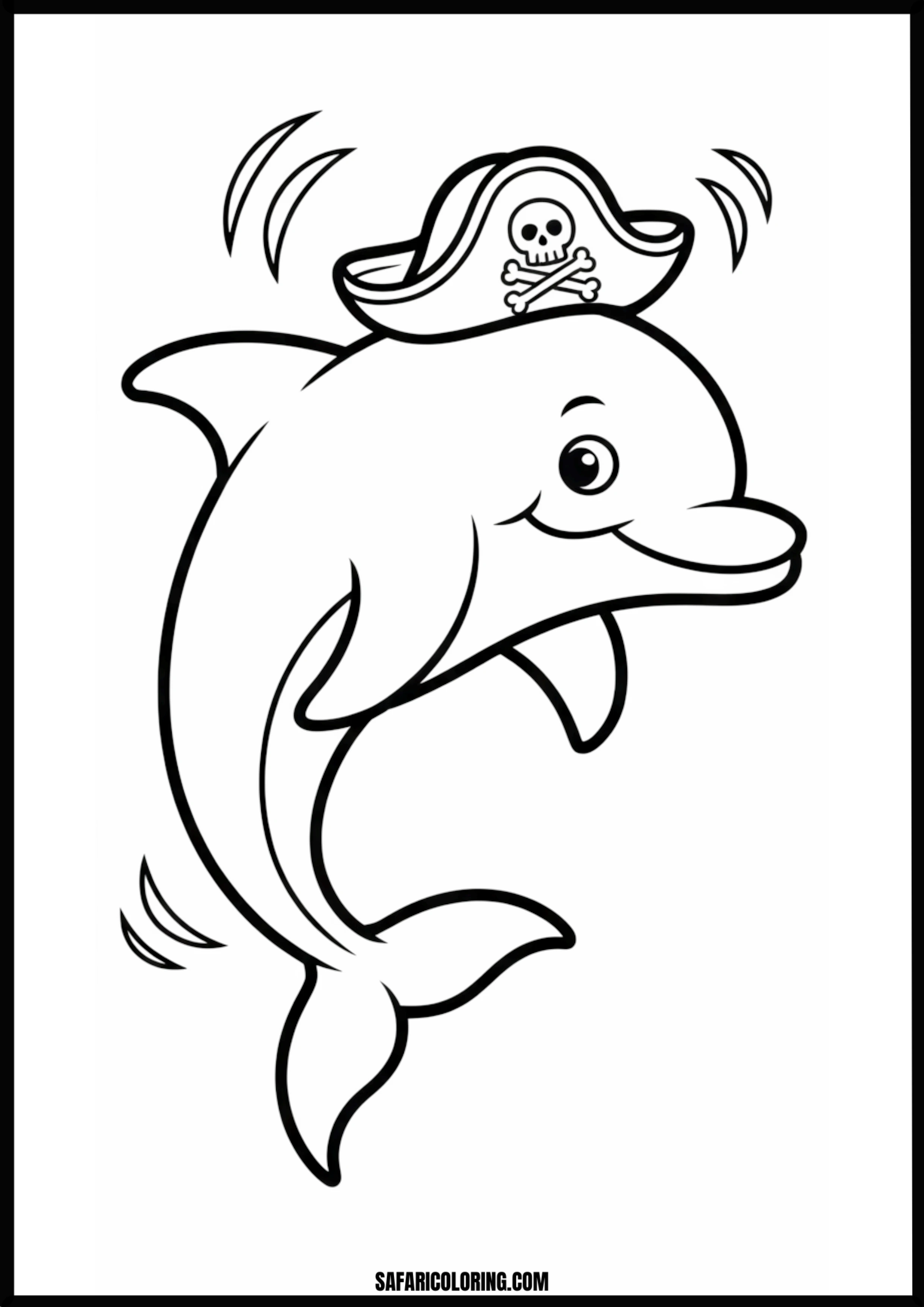 Adorable Pirate Dolphin Coloring Sheet Cute pirate dolphin with an eye patch and hat