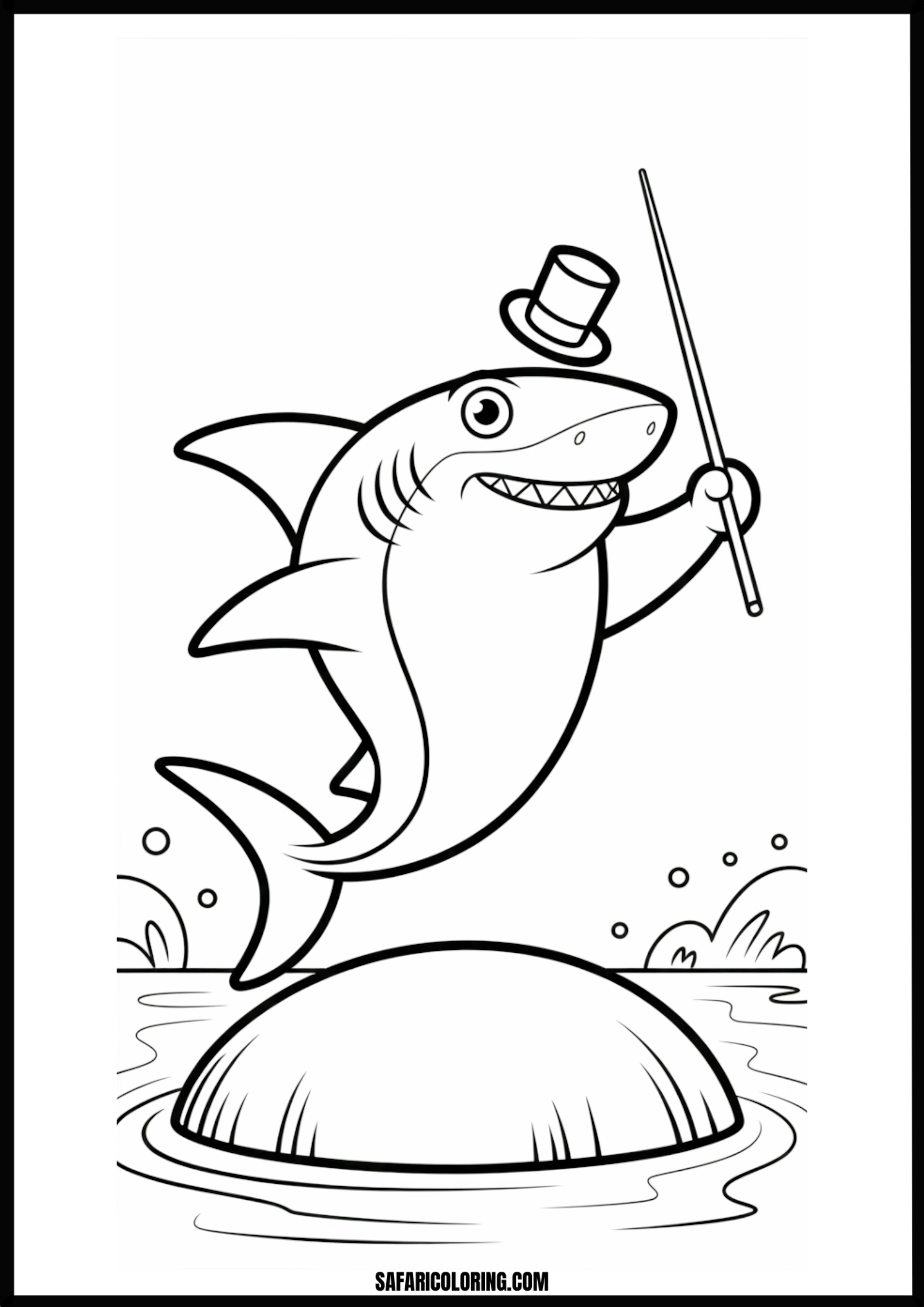 Dapper Shark Performance Coloring Page Dapper shark performing with a hat and baton