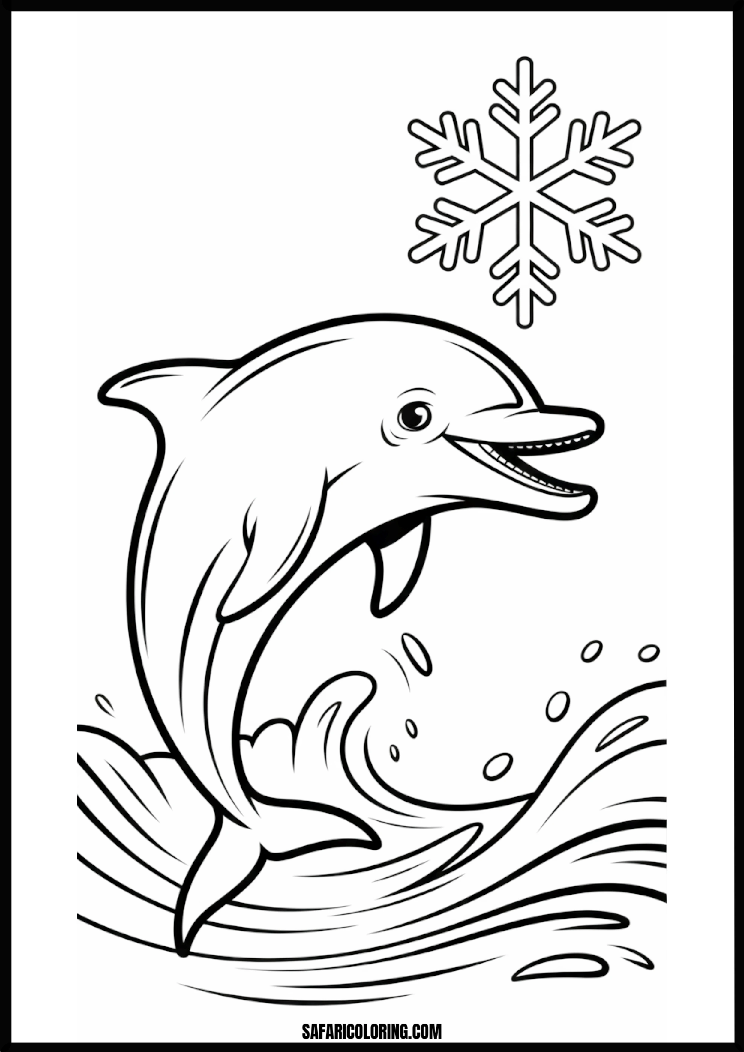 Dolphin Snowflake Winter Coloring Page Dolphin silhouette with snowflake patterns, winter theme