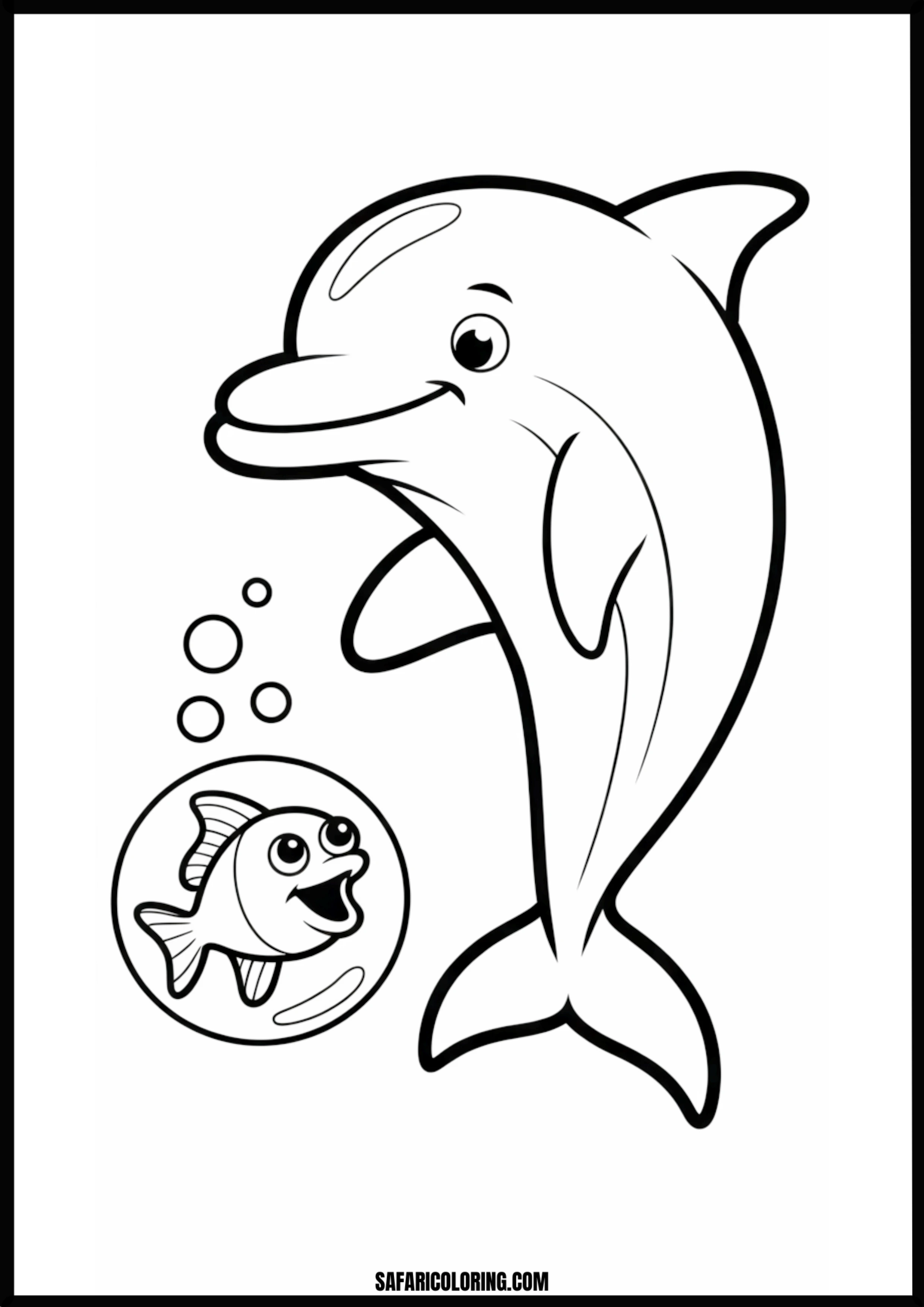 Dolphin and Bubble Fish Underwater Coloring Dolphin swimming with bubble fish underwater