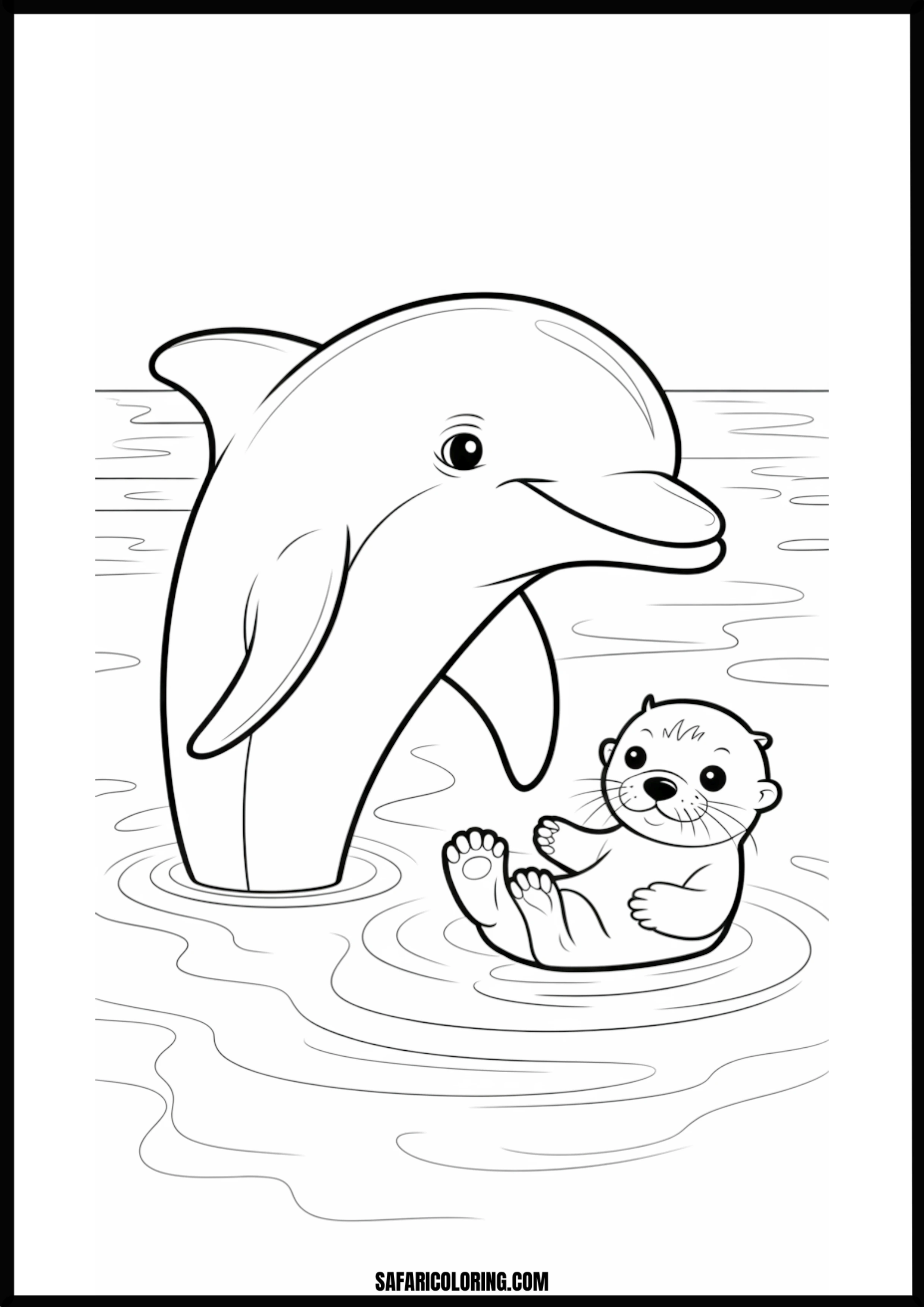 Dolphin and Otter Friendship Coloring Page Dolphin and otter playing together as friends