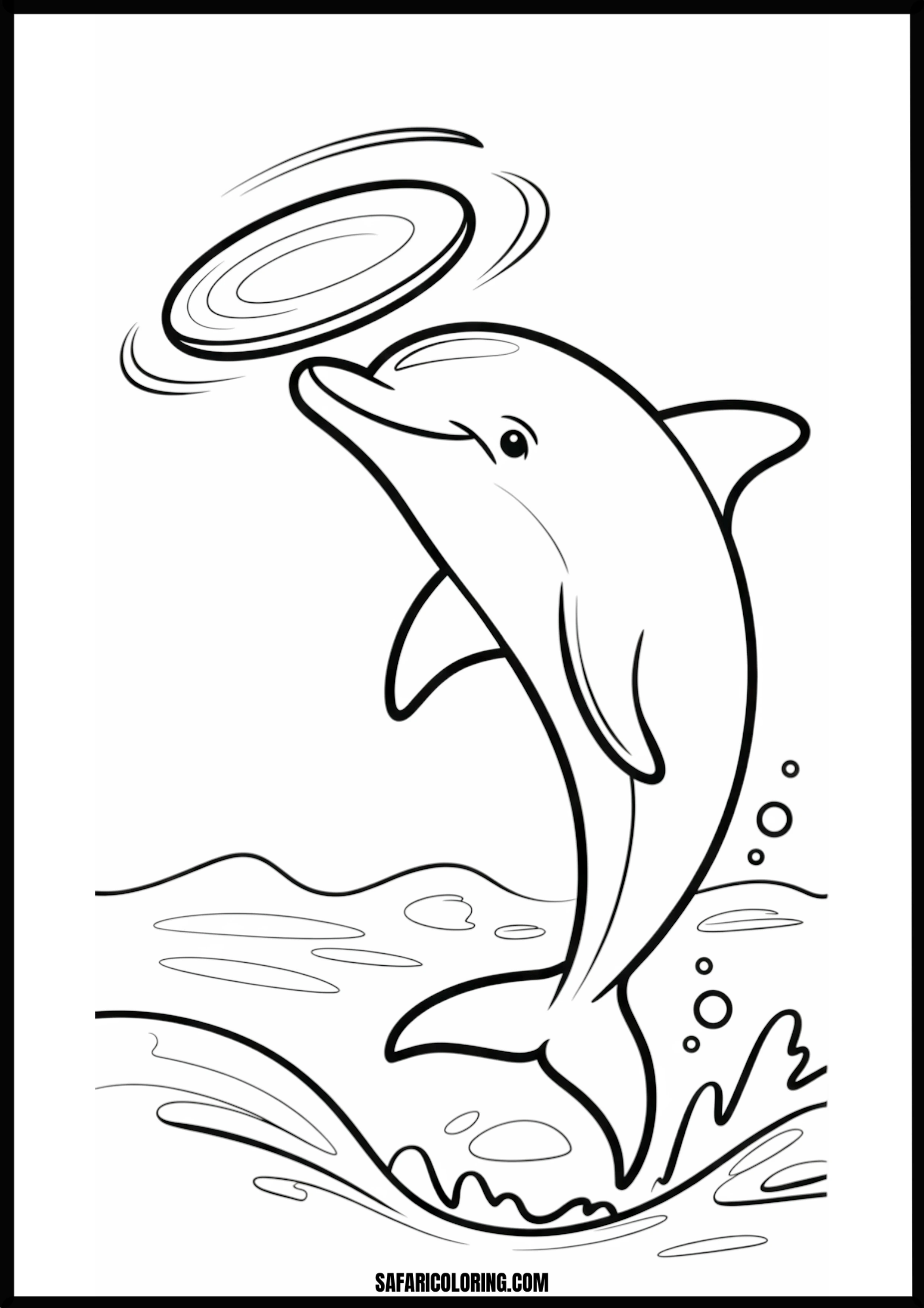 Playful Dolphin Balancing Ring Coloring Dolphin balancing a ring on its nose in a playful act