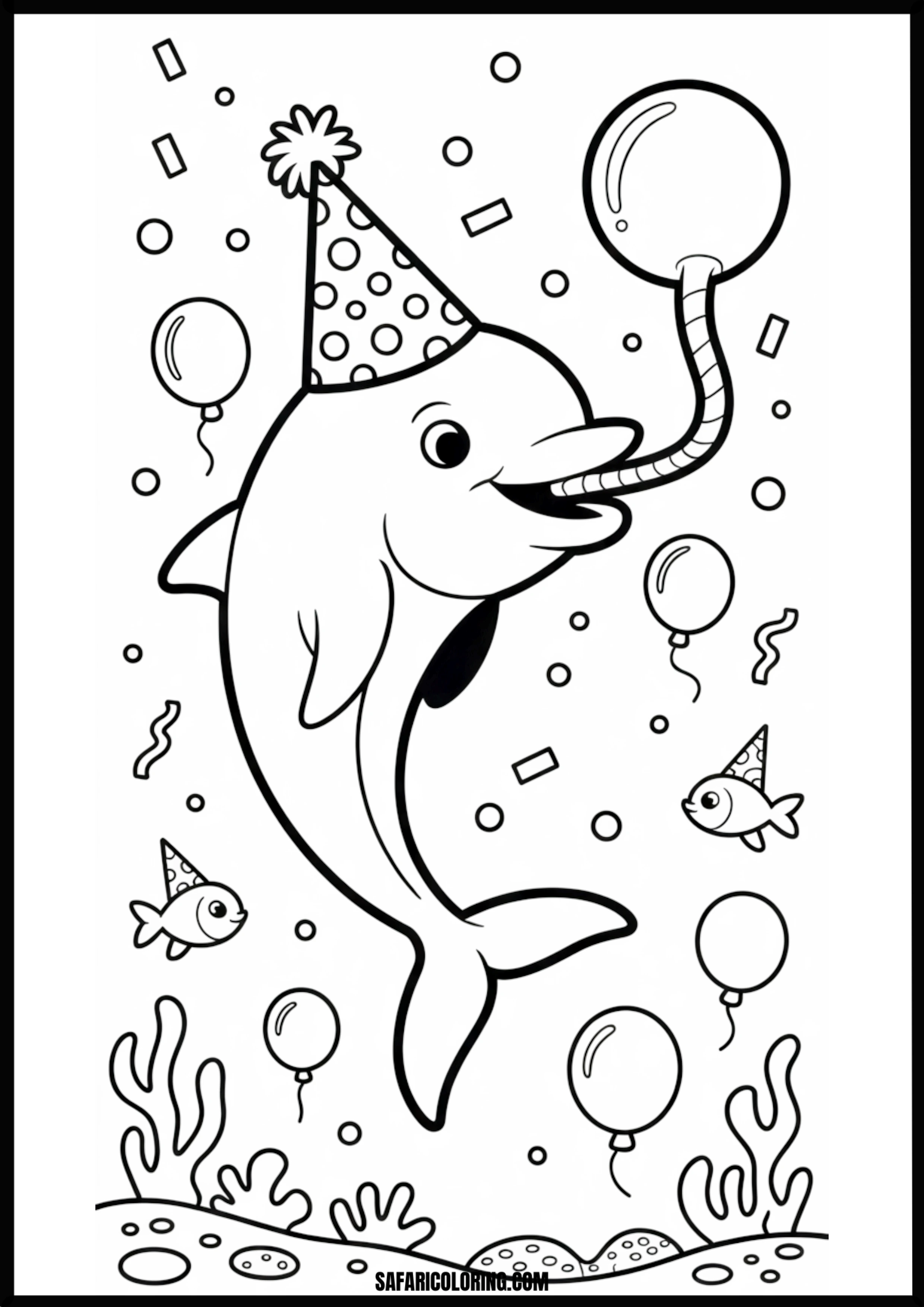Under the Sea Dolphin Birthday Party Coloring Dolphin birthday party under the sea with marine animals