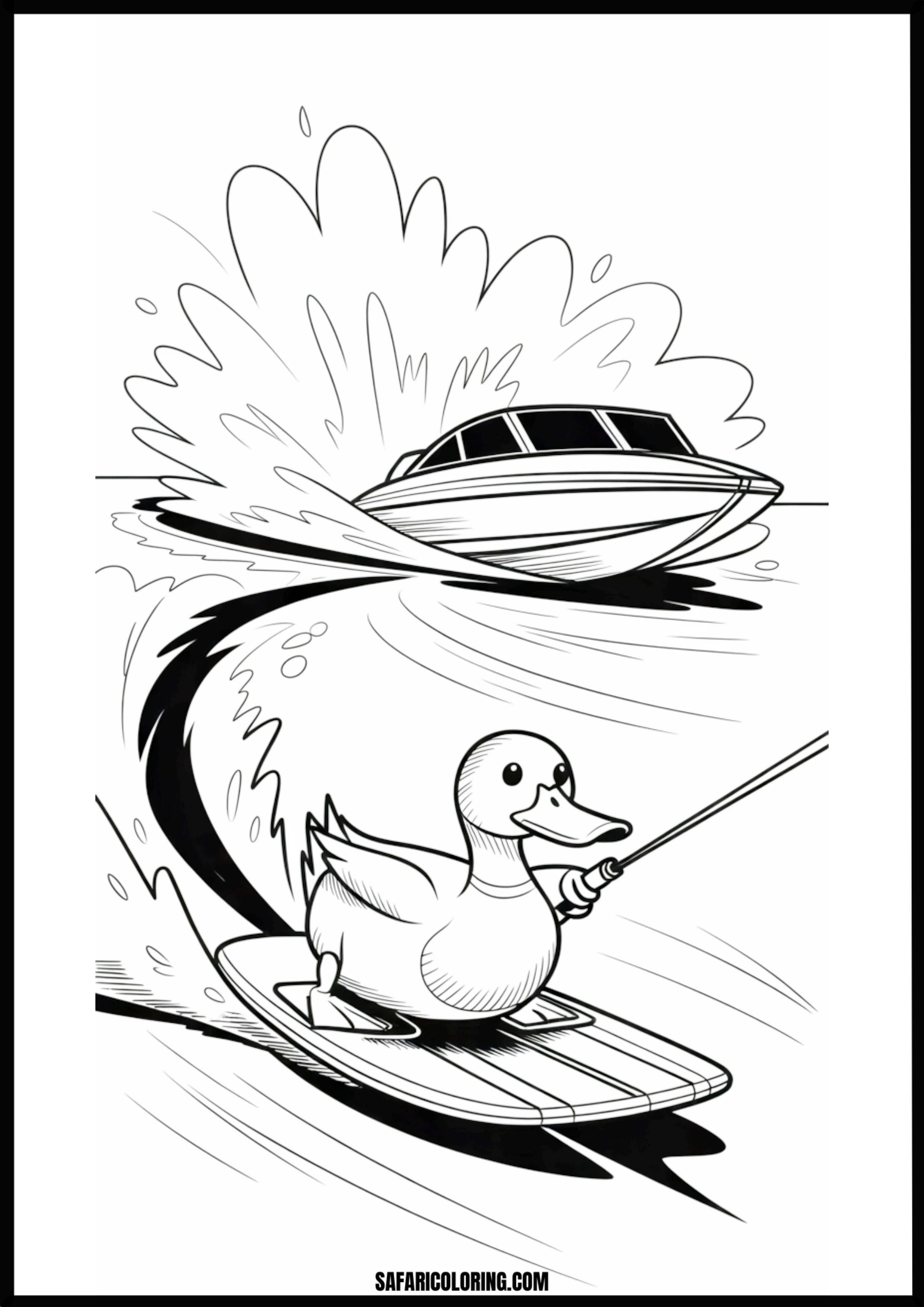 Cool duck wakeboarding on the water.