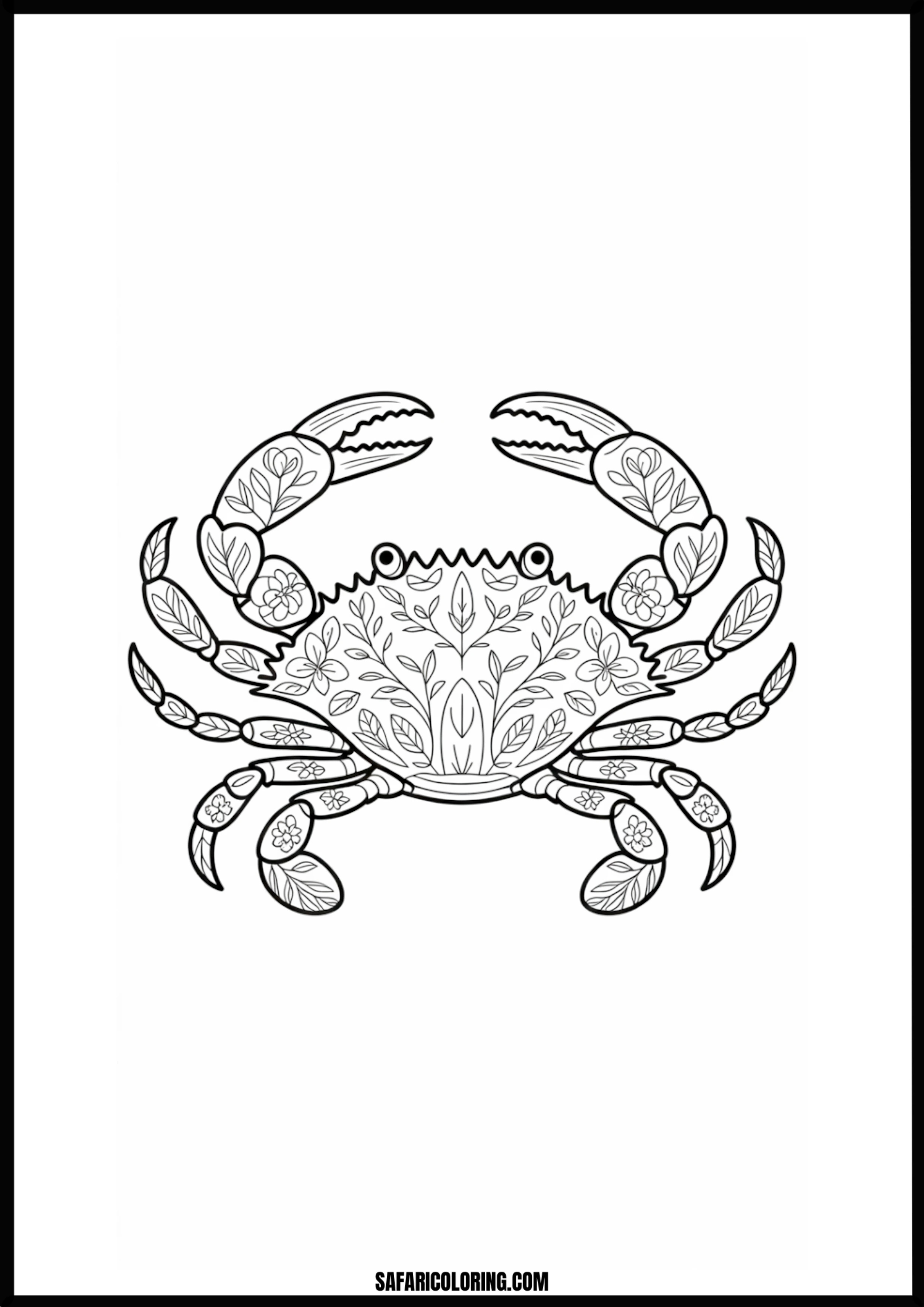 Botanical Crab Art A crab design embellished with intricate floral patterns and leaves.