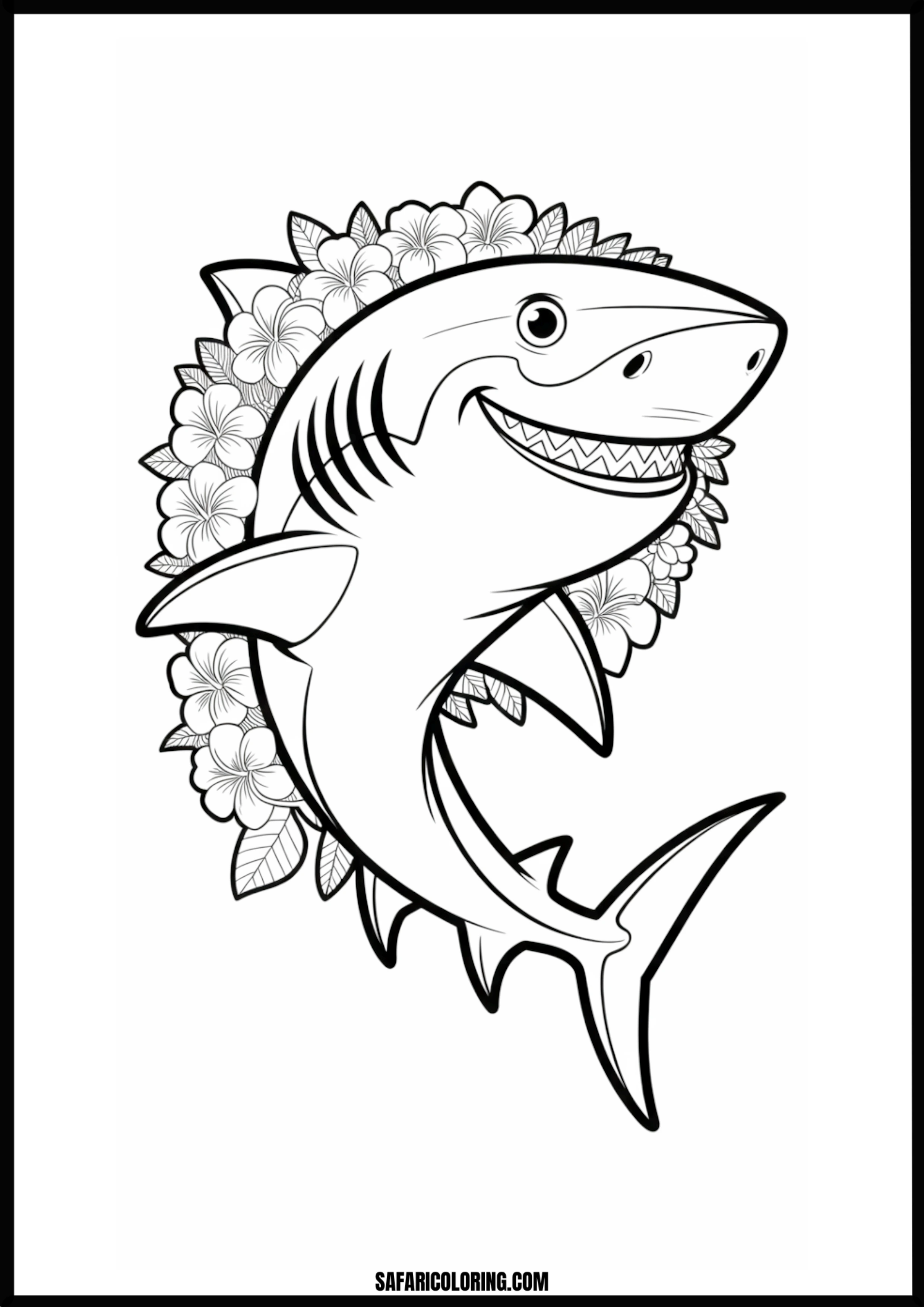 Floral Shark Coloring Page Floral shark adorned with intricate flower patterns