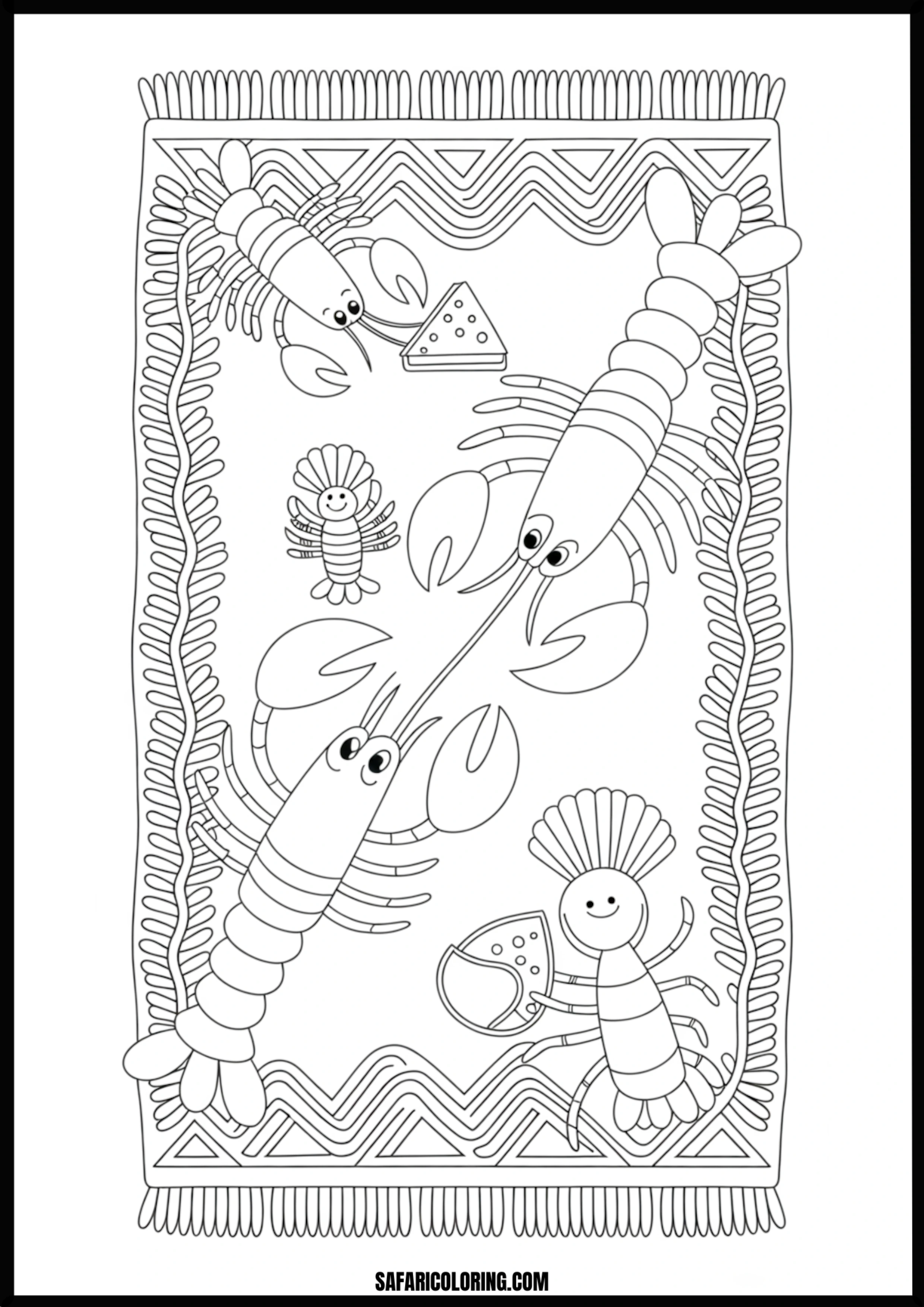 Printable Friendly Ocean Creatures with Snacks Coloring Sheet Friendly ocean creatures sharing snacks.