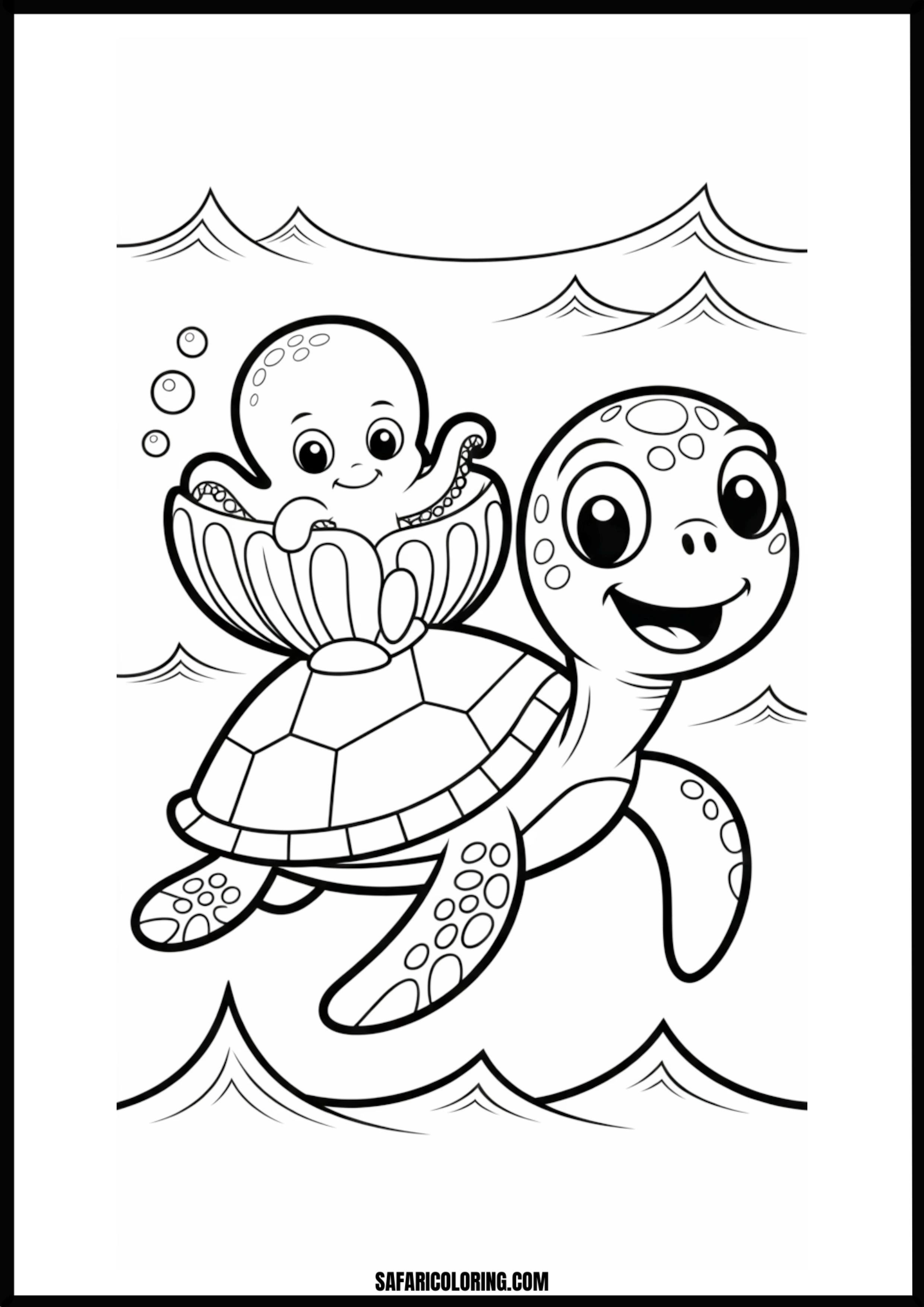 Underwater Friends Adventure Friendly octopus and turtle riding together underwater