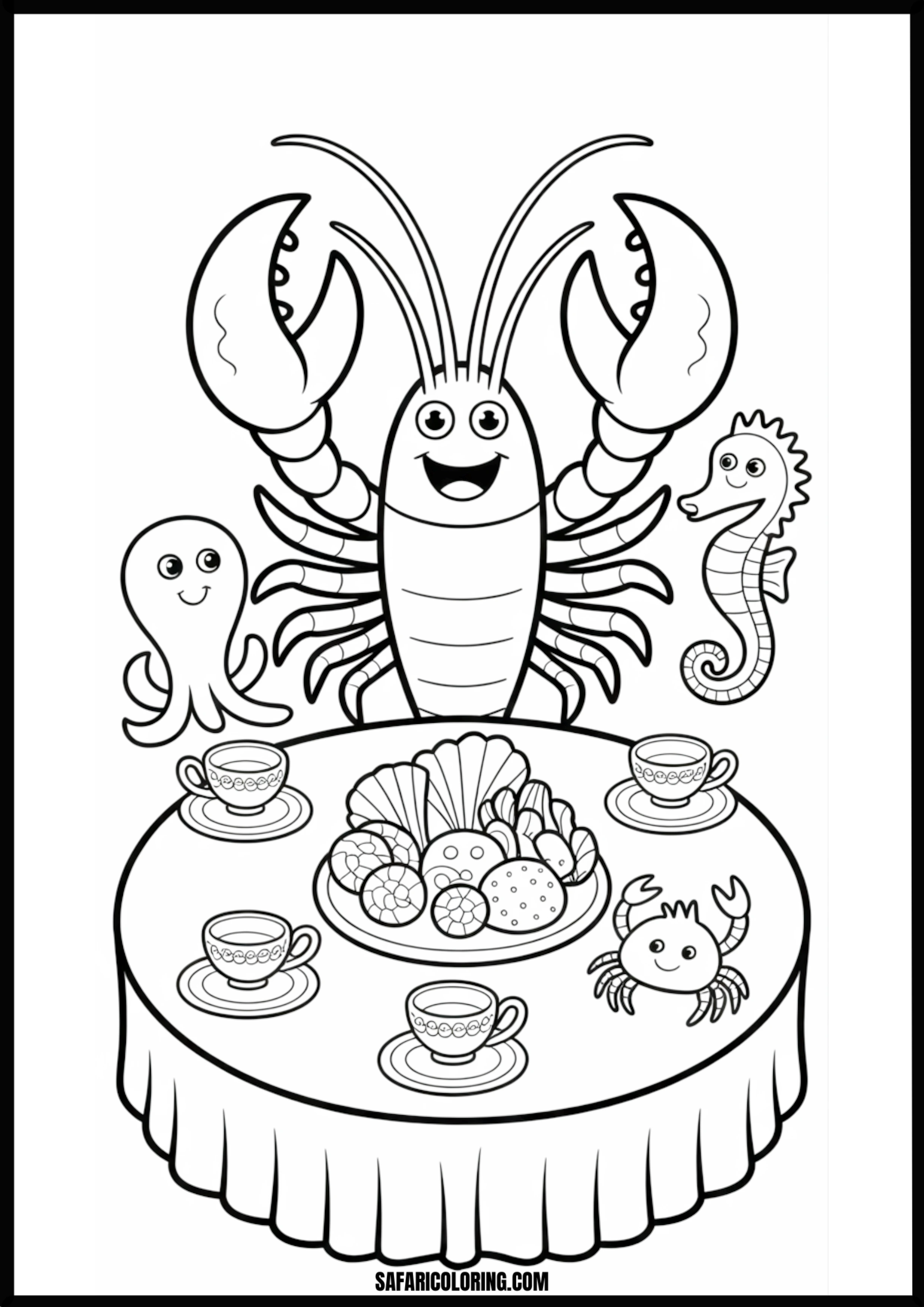 Color the Happy Sea Animals Tea Party Happy sea animals having a tea party.