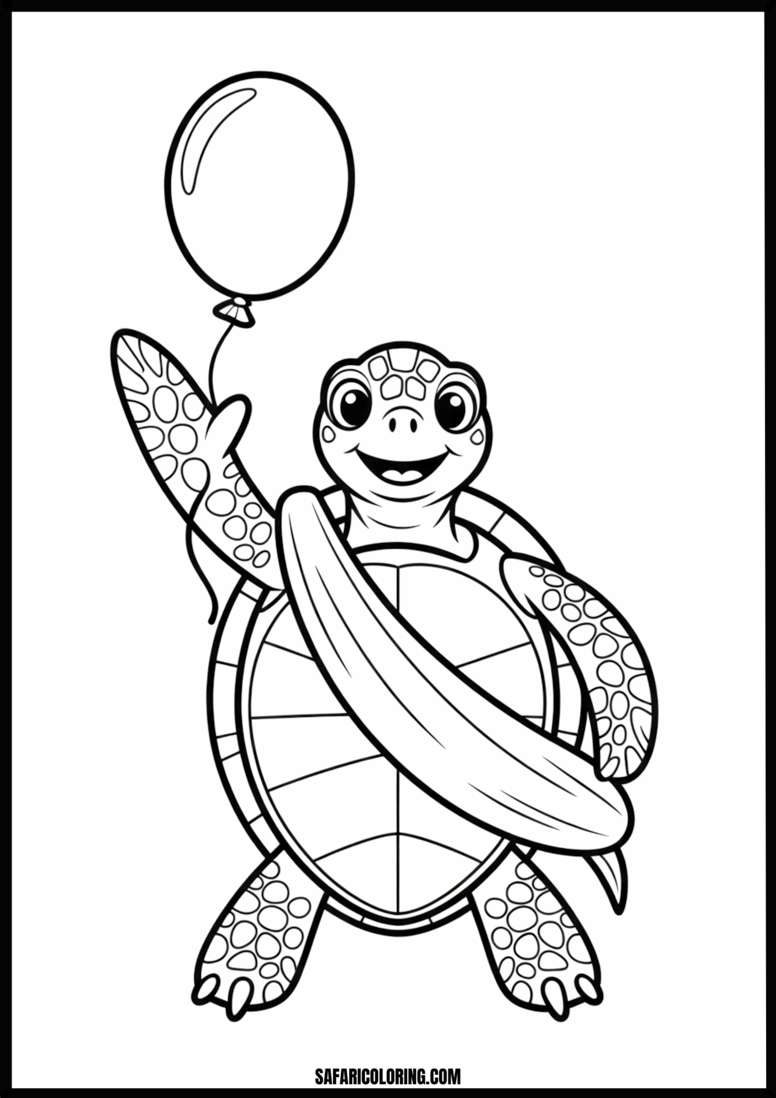 Joyful Turtle with Treats Happy turtle holding a balloon and a banana