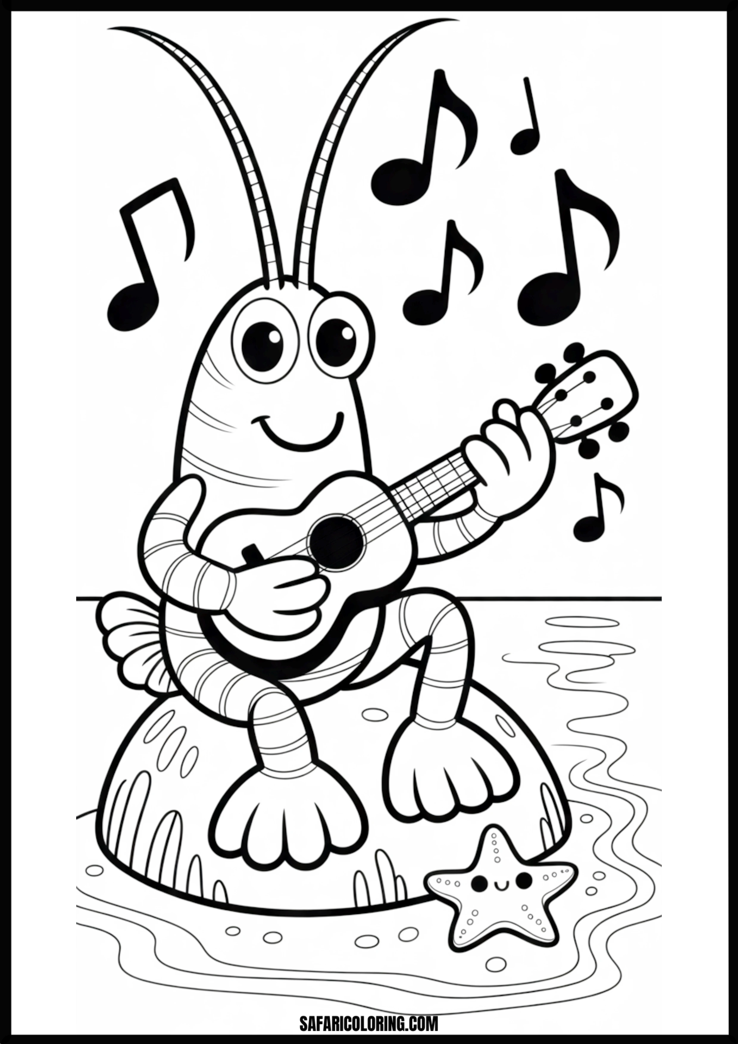 Color the Happy Bug Playing Ukulele A happy bug playing ukulele music.