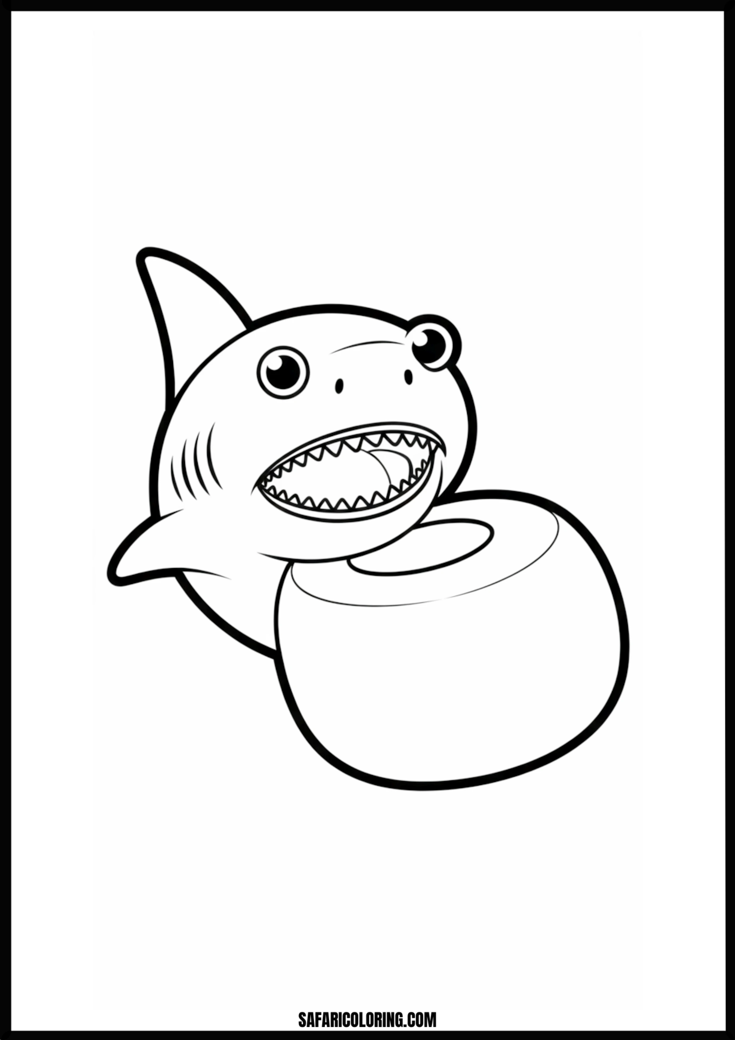 Happy Cartoon Shark with Float Coloring Page Happy cartoon shark with a swim float