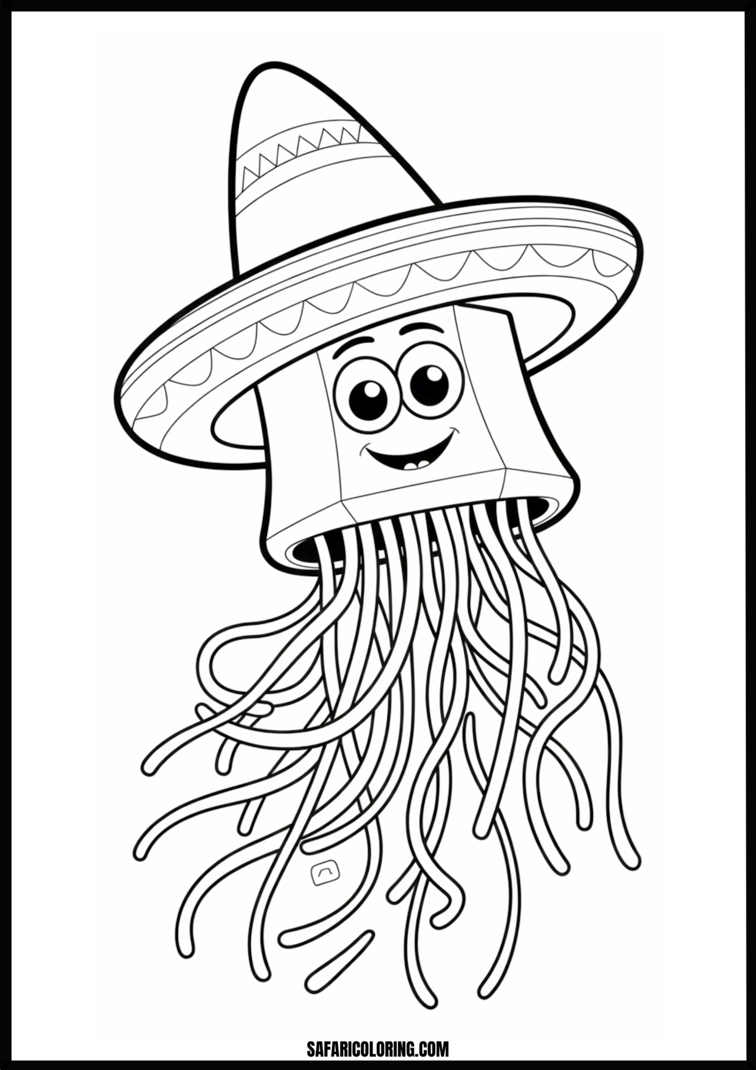 Happy Jellyfish Sombrero Coloring Page Happy jellyfish wearing a festive sombrero.