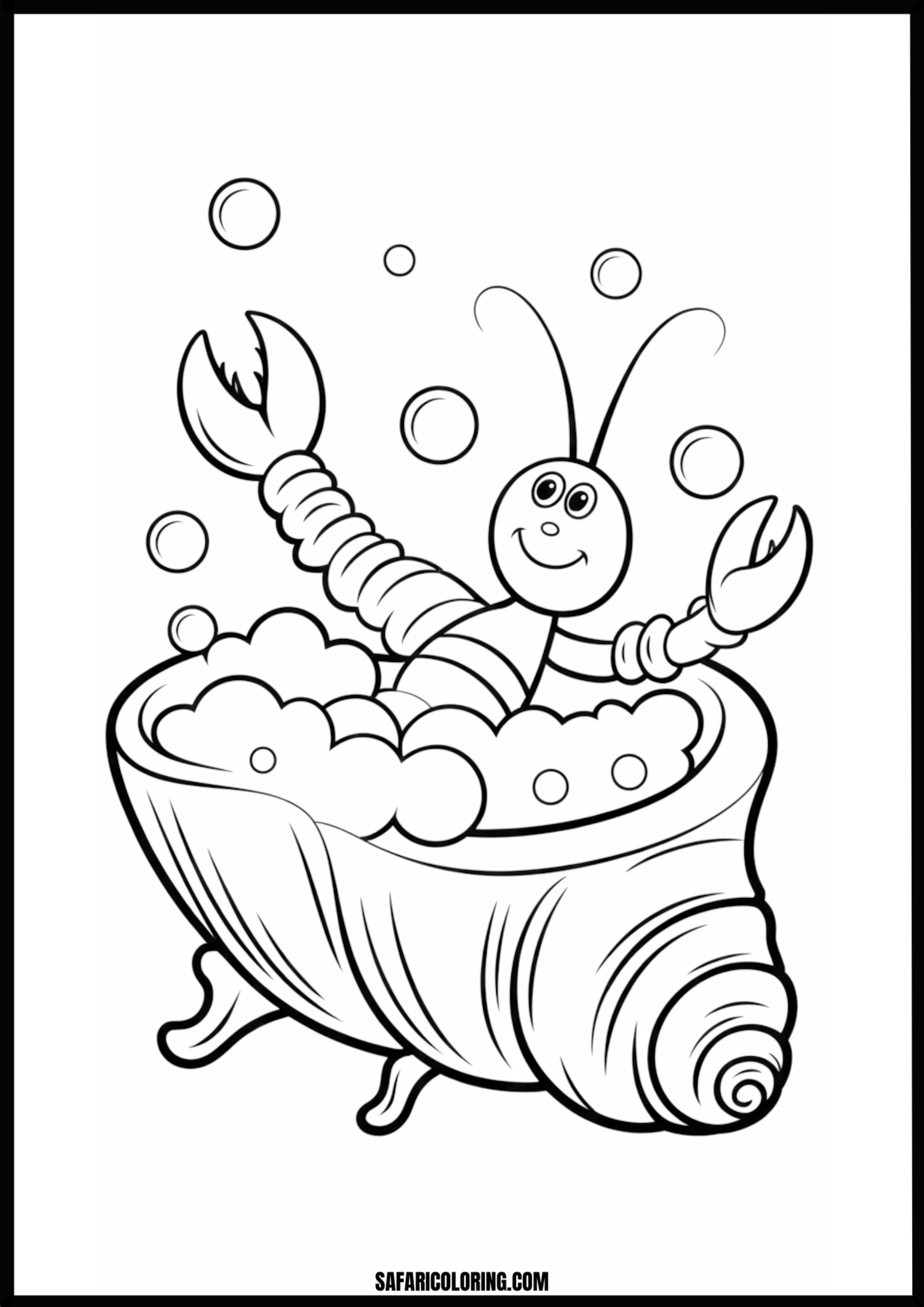 Color the Happy Lobster in a Bubble Bath A happy lobster in a bubble bath.