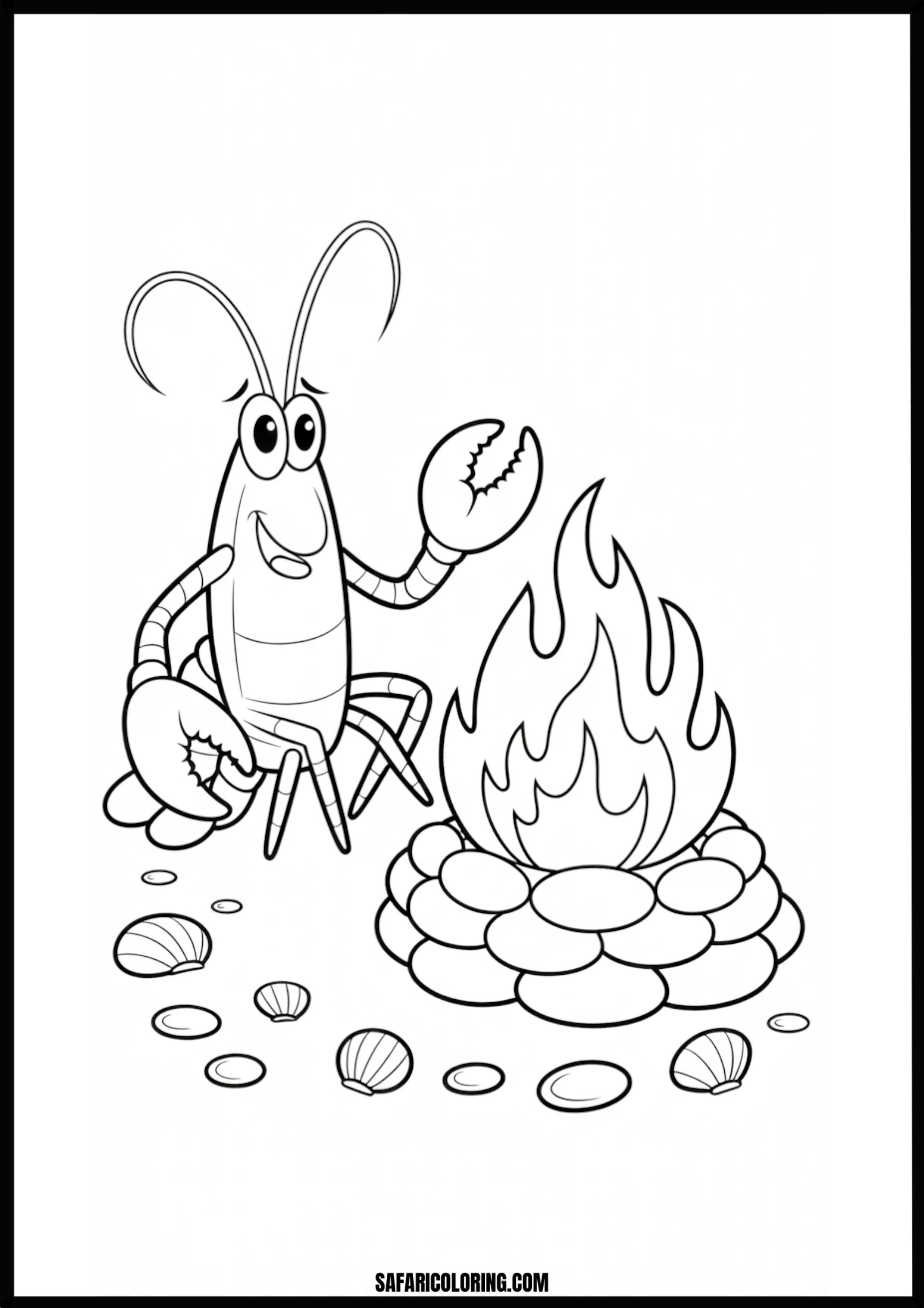 Color the Happy Lobster with Campfire A happy lobster with a campfire.