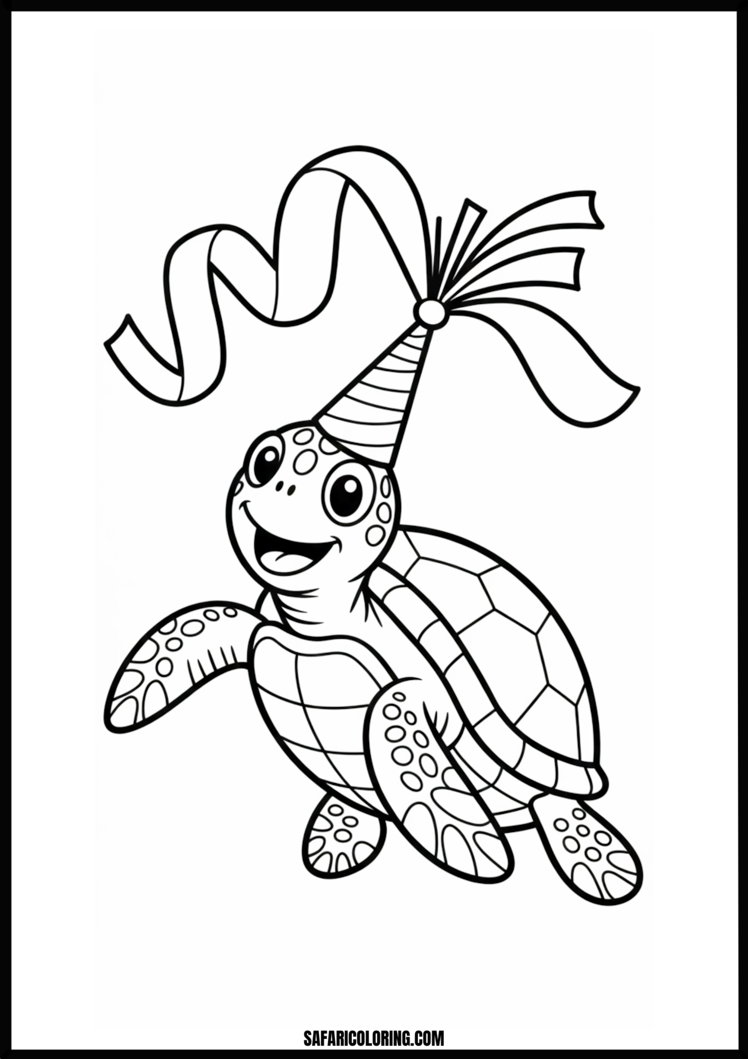 Celebratory Turtle Coloring Happy cartoon party turtle with a balloon