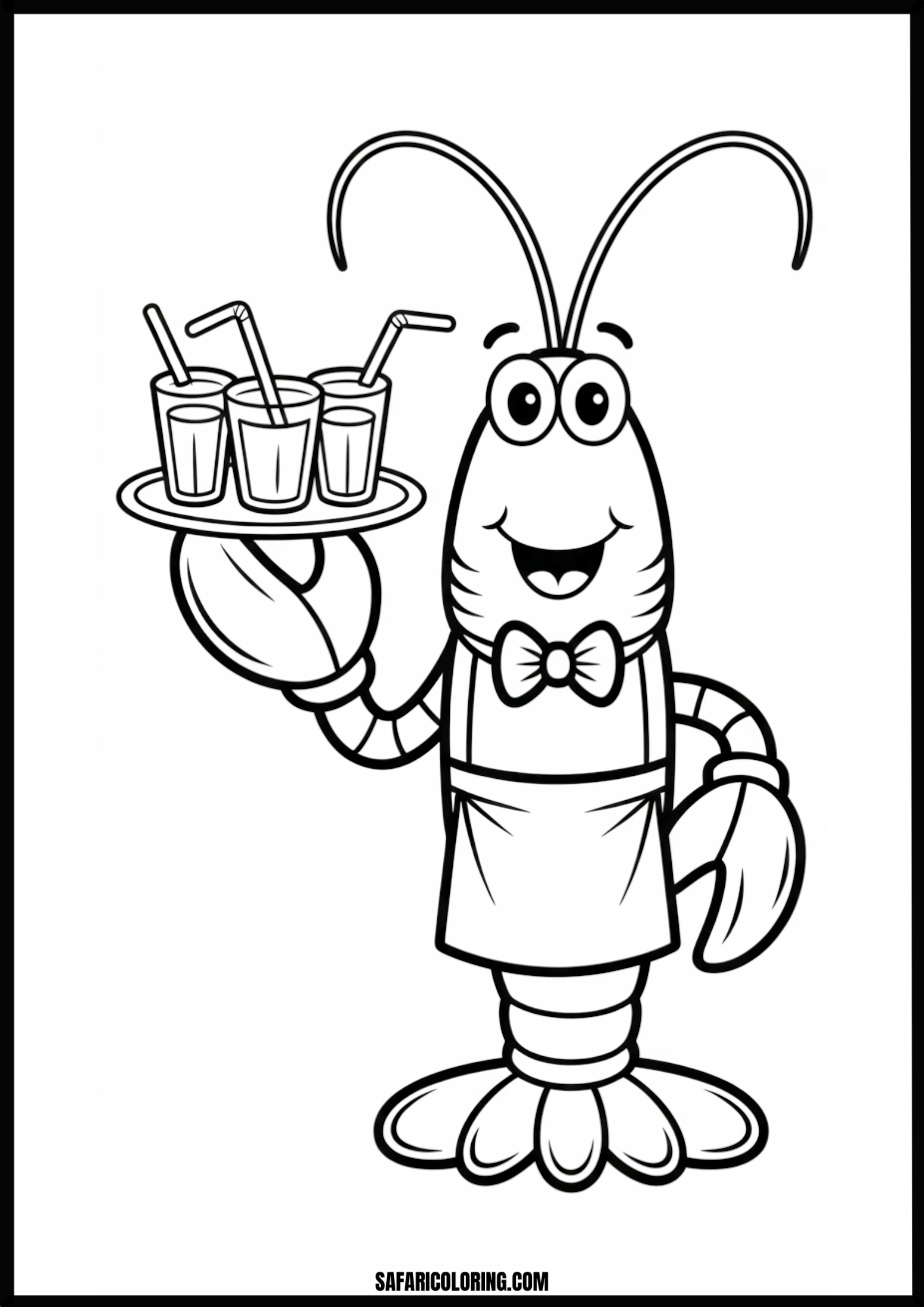 Color the Happy Shrimp Waiter A happy shrimp waiter serving drinks.