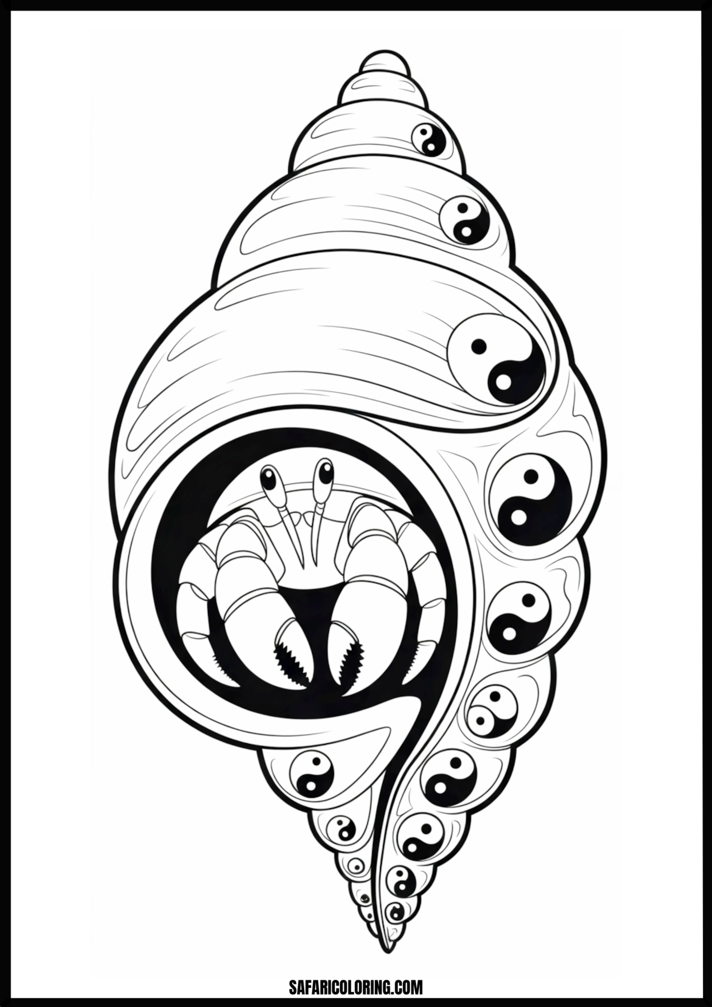 Harmonious Hermit Crab A hermit crab's shell decorated with a symbolic Yin Yang pattern.