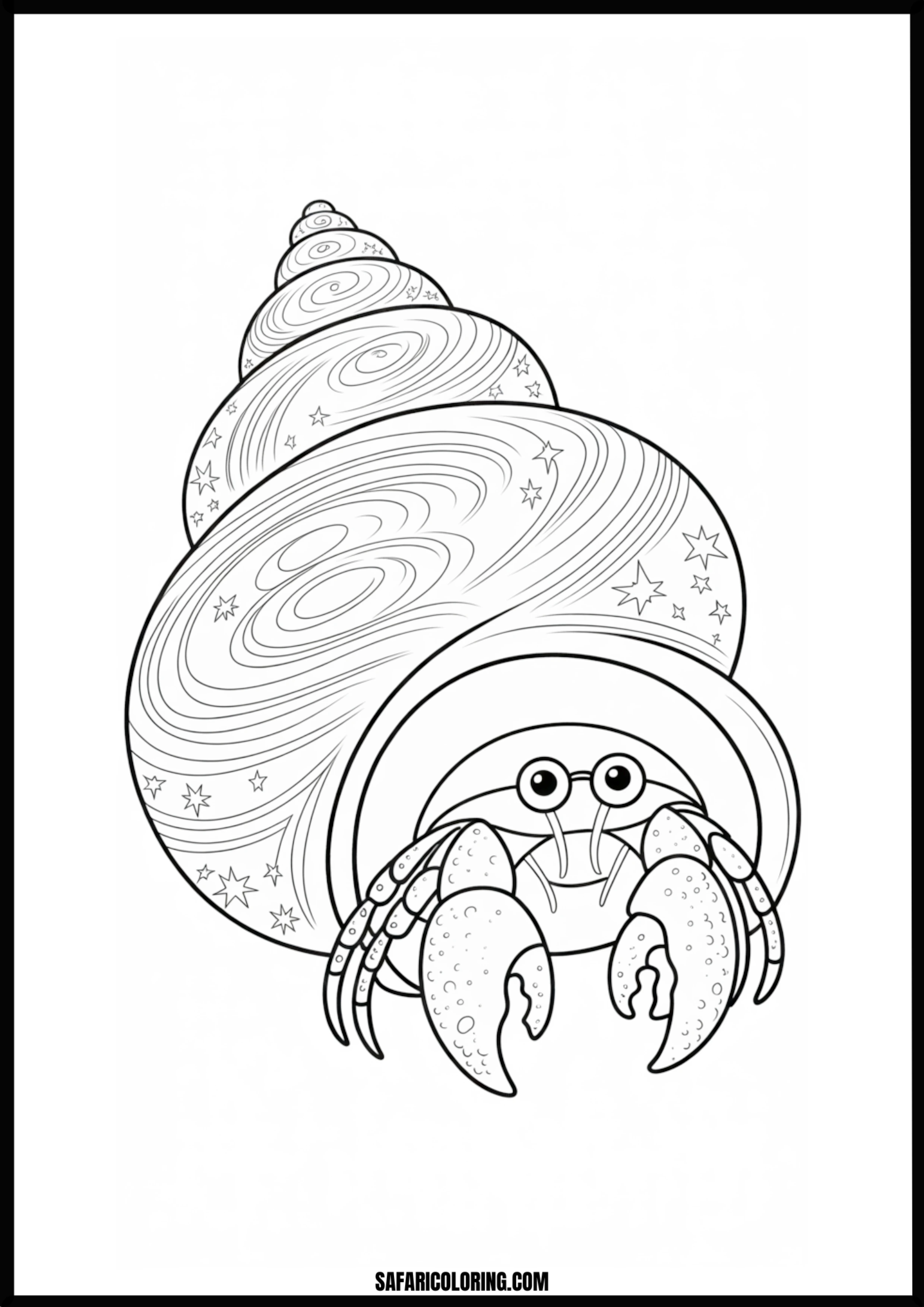 Celestial Hermit Crab Shell A hermit crab inside a shell decorated with spiral and star patterns.