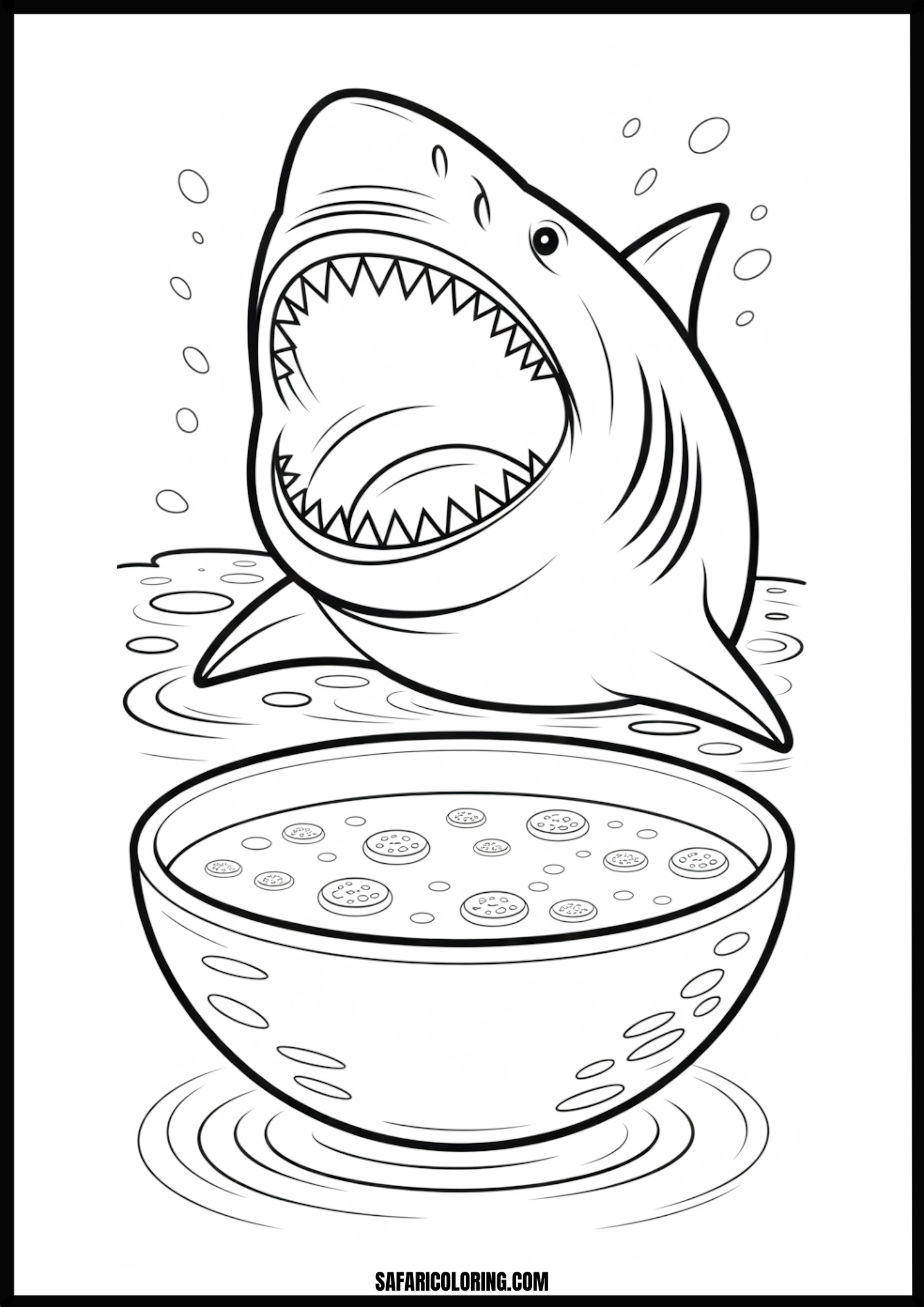 Hungry Shark and Soup Coloring Page Hungry shark looking at a bowl of soup