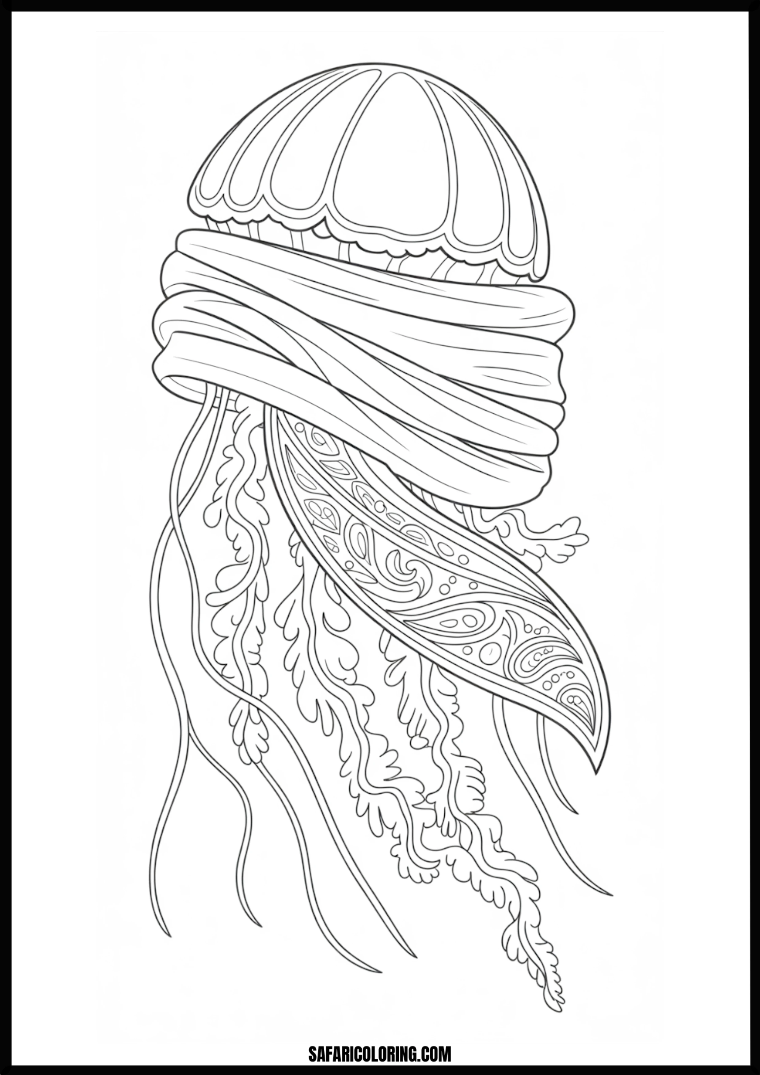 Intricate Jellyfish Coloring Page Intricately detailed jellyfish with complex patterns and designs.