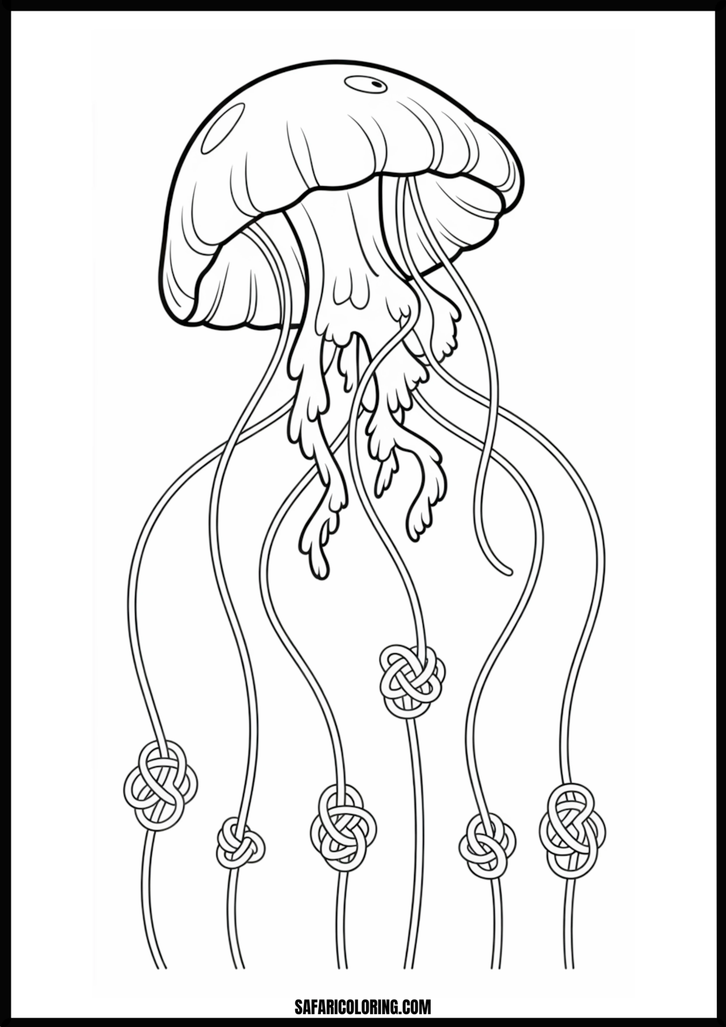 Jellyfish Outline with Knotted Tentacles Coloring Page Intricate jellyfish outline featuring stylized, knotted tentacles.