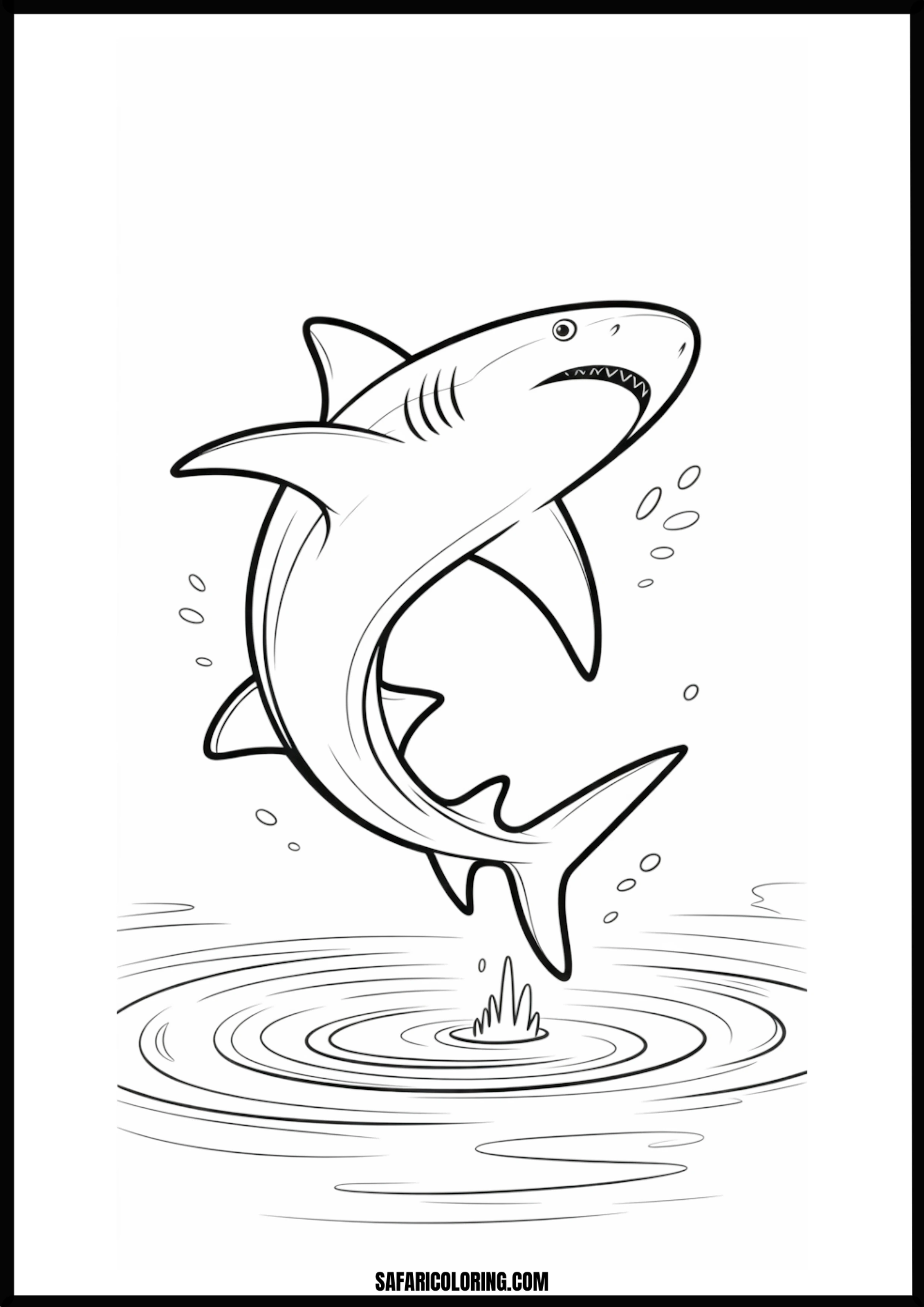 Jumping Shark Coloring Page Energetic shark jumping out of the water