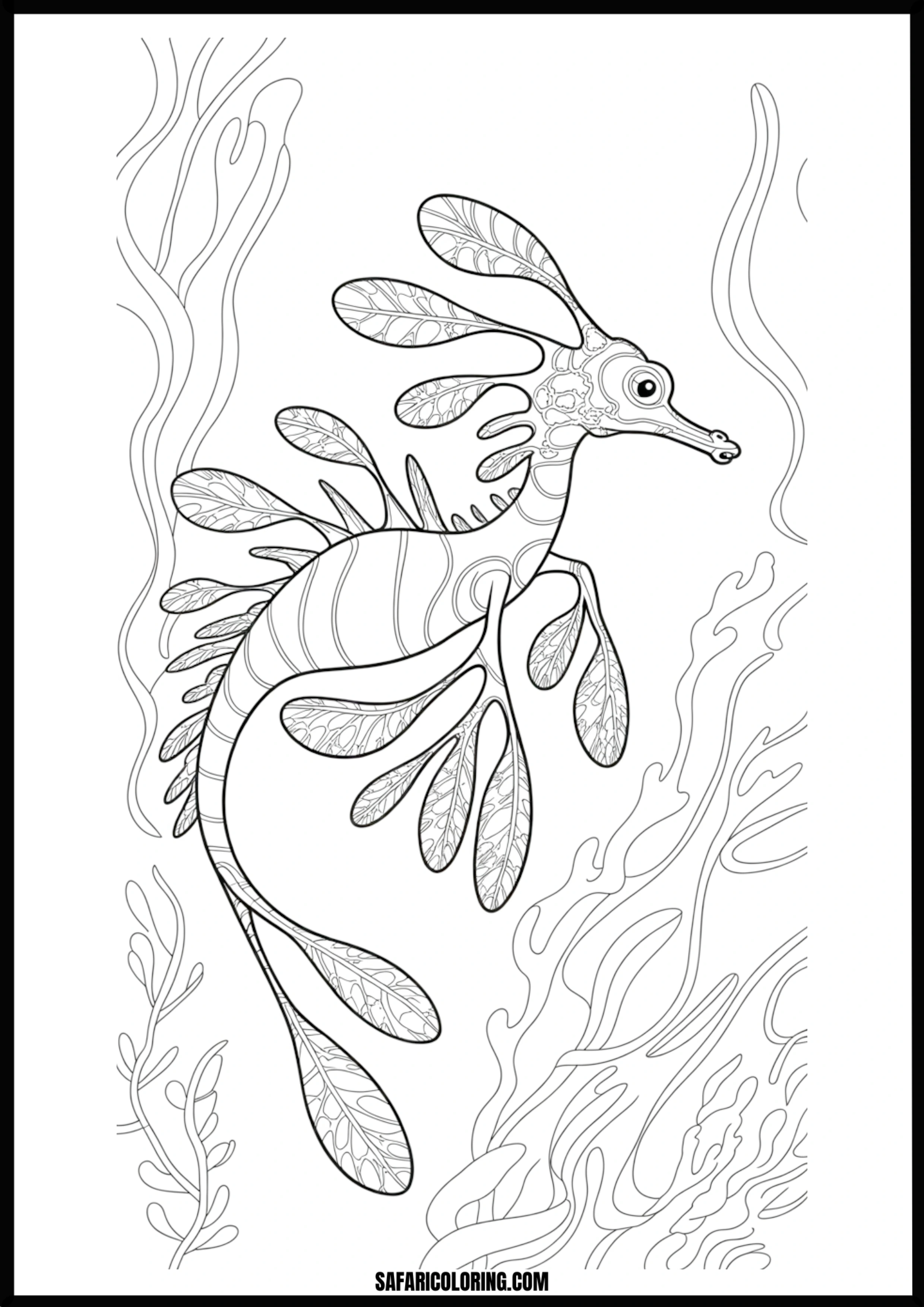 Printable Leafy Sea Dragon Coloring page of a majestic leafy sea dragon.