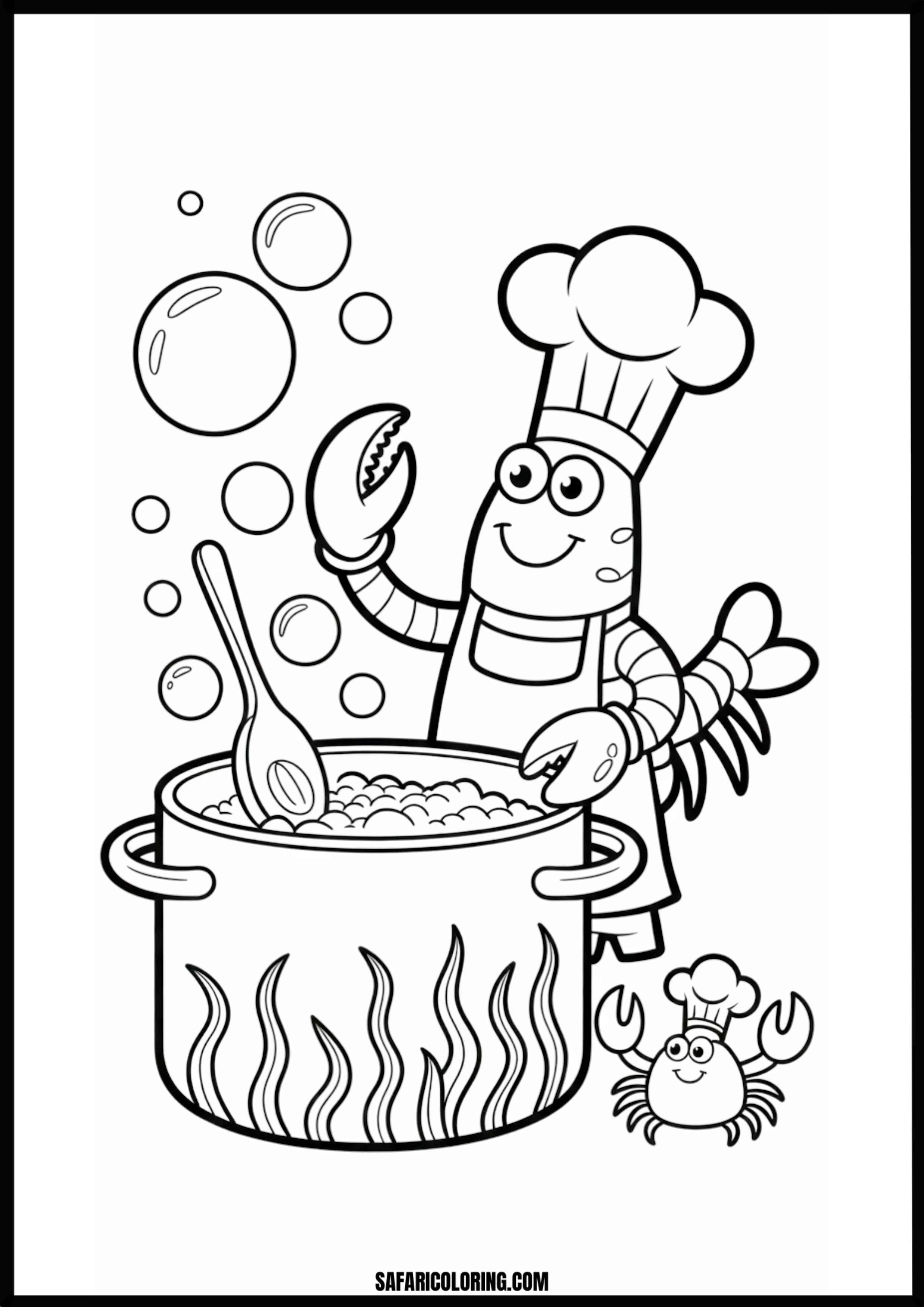 Color the Lobster and Crab Chefs A lobster and crab working as chefs cooking.