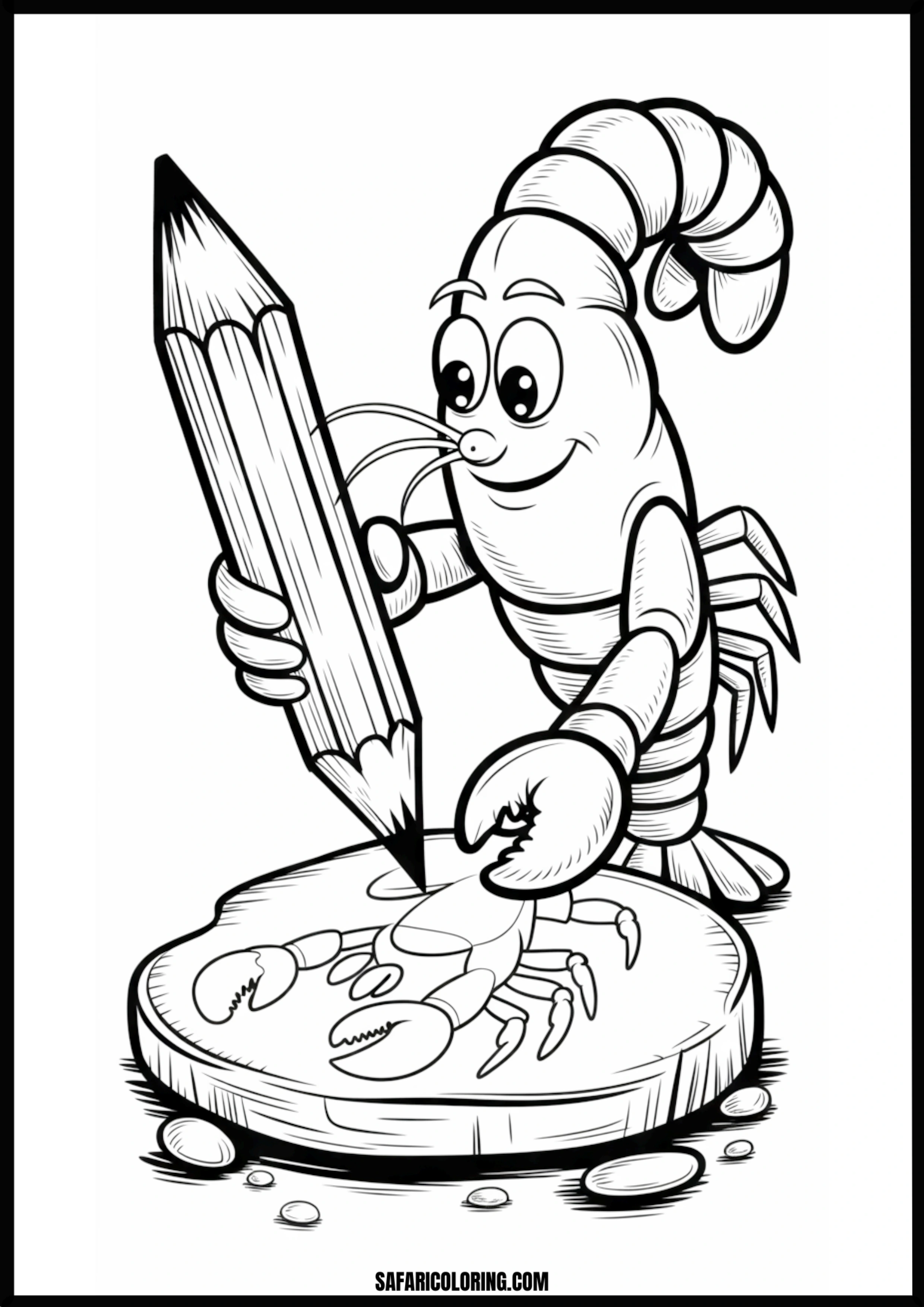 Color the Lobster Artist A lobster drawing another lobster with a pencil.