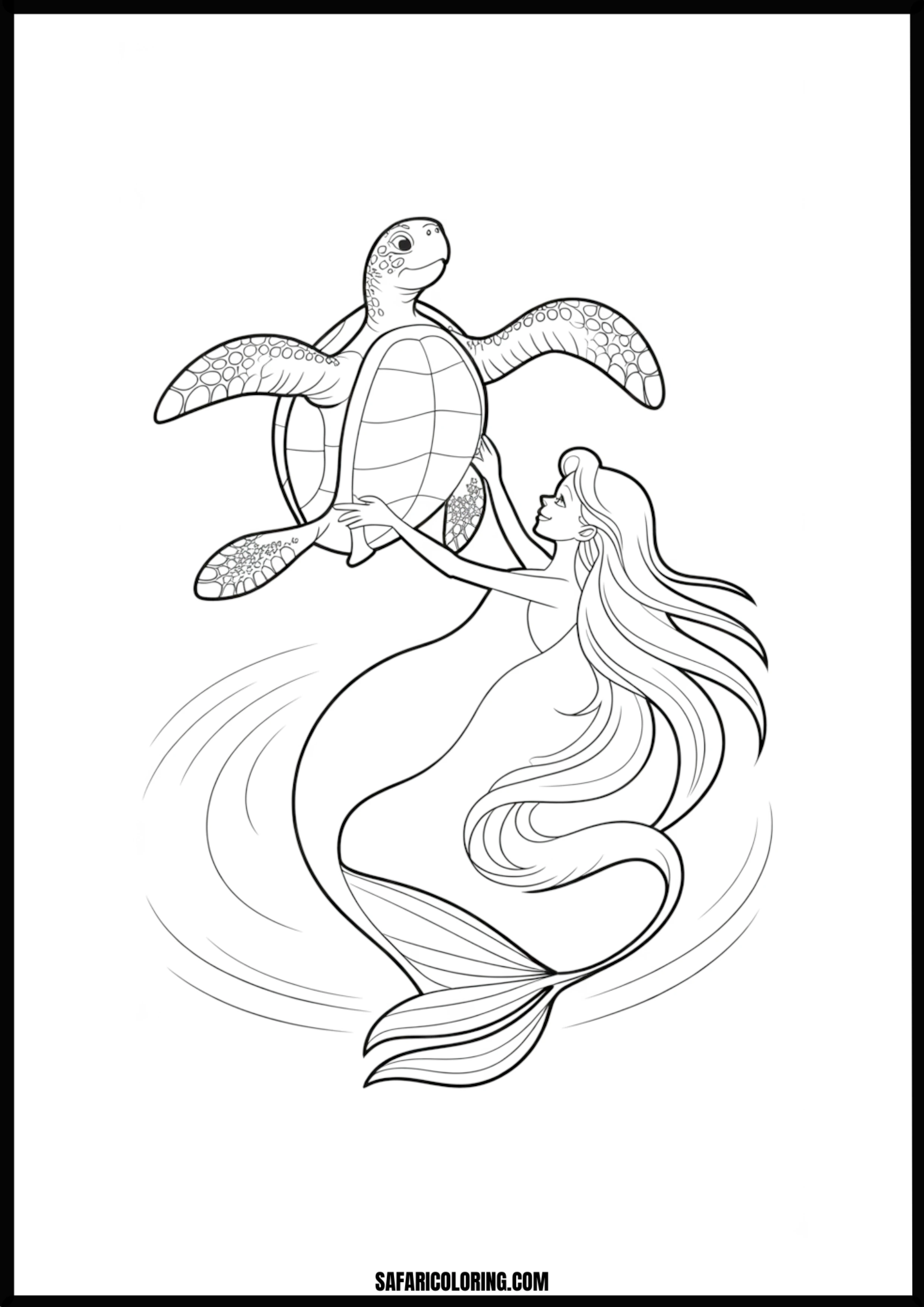 Tender Mermaid and Turtle Mermaid holding a sea turtle