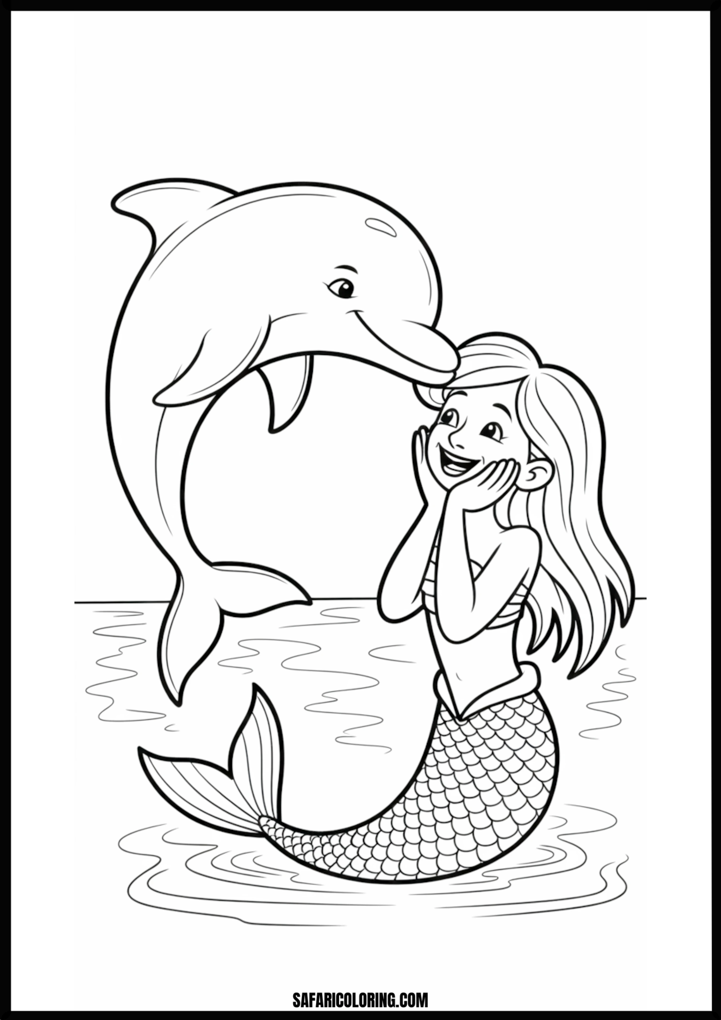 Mermaid and Dolphin Friendship Coloring Mermaid and dolphin friends swimming together