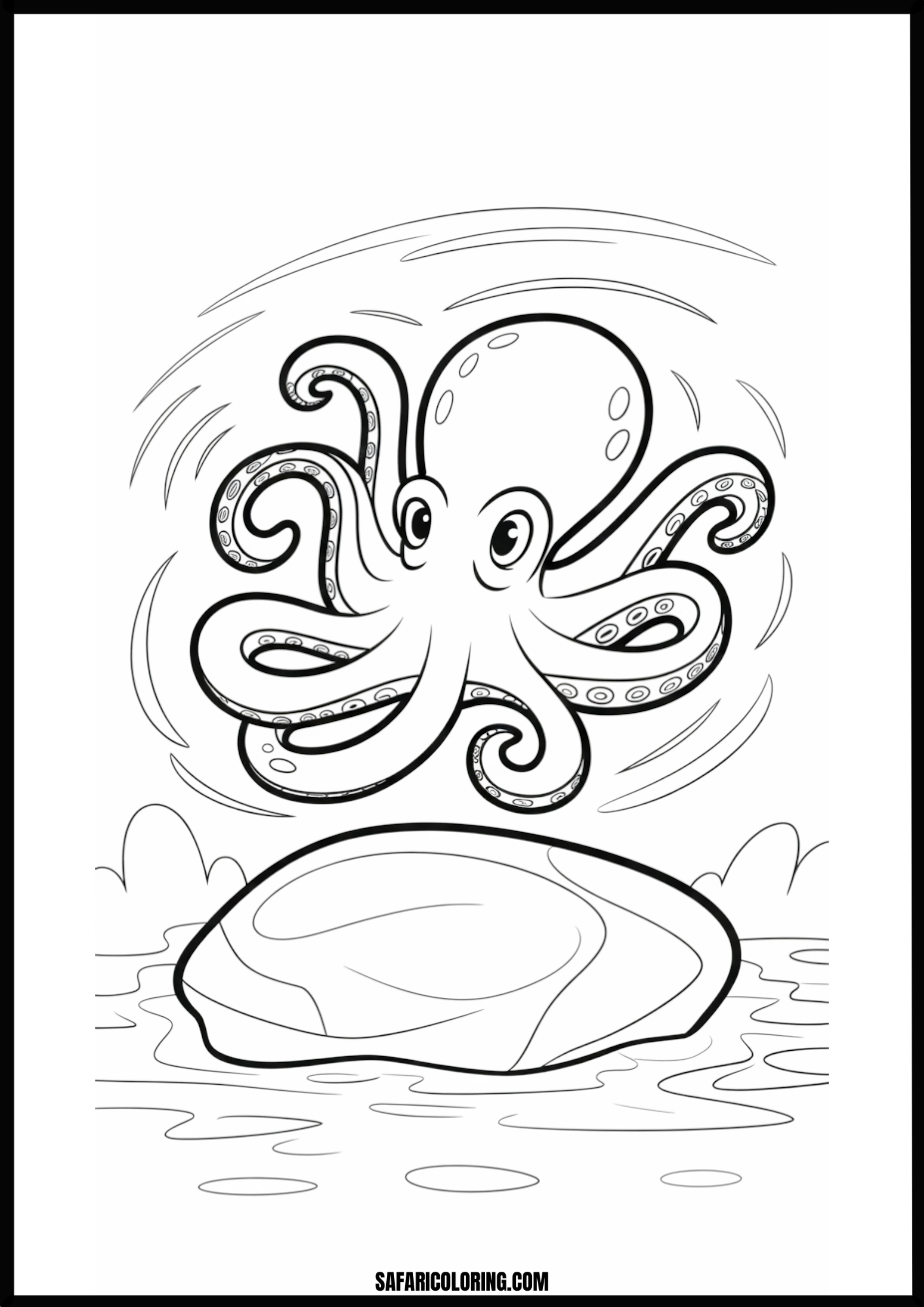Octopus Over Rock Printable Coloring Sheet An outline drawing of a octopus rock for coloring.