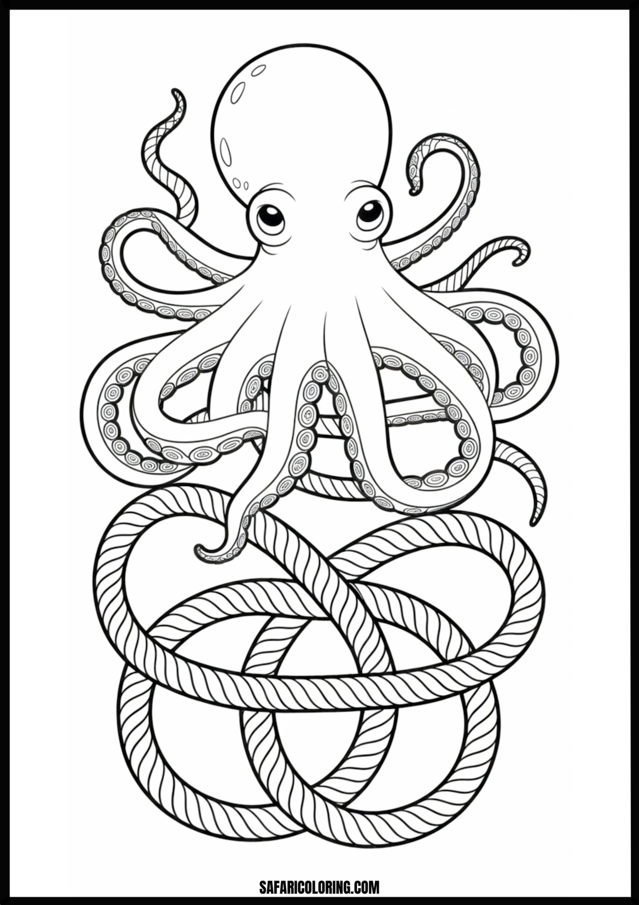 Octopus Rope Knot Printable Coloring Sheet An outline drawing of a octopus rope knot for coloring.