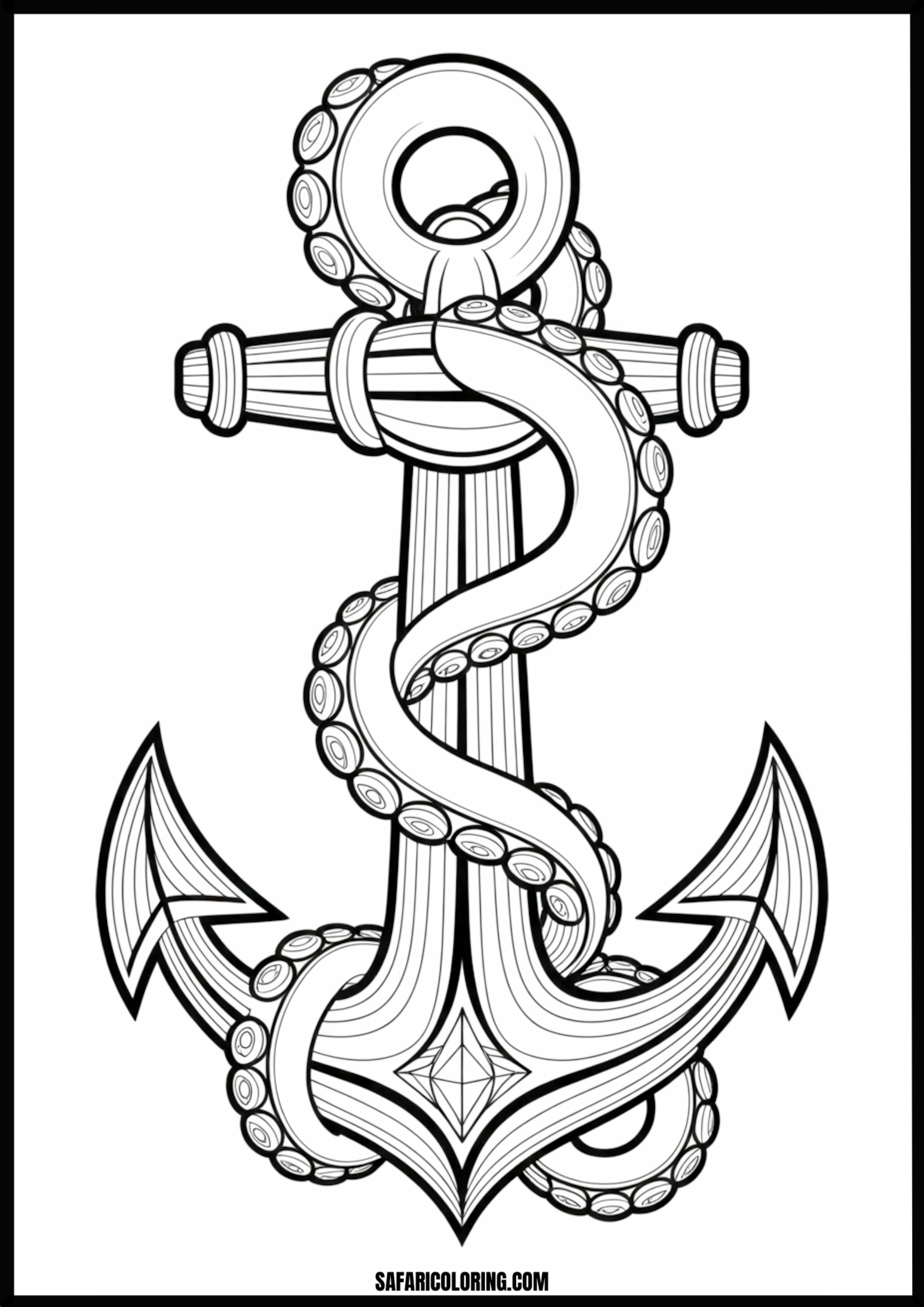 Octopus Tentacle Anchor Printable Coloring Sheet An outline drawing of a octopus anchor for coloring.