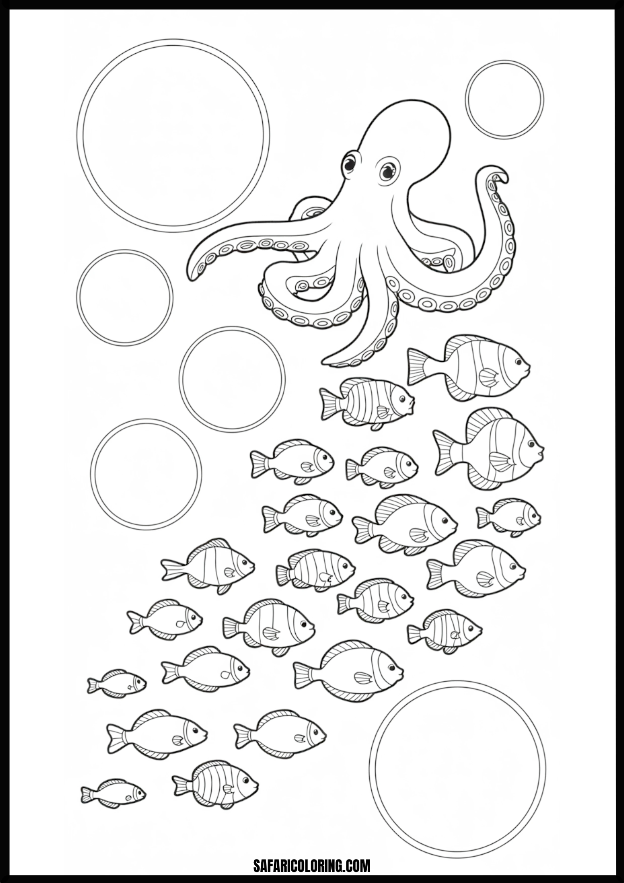 Octopus & Fish Printable Coloring Sheet An outline drawing of a octopus fish for coloring.