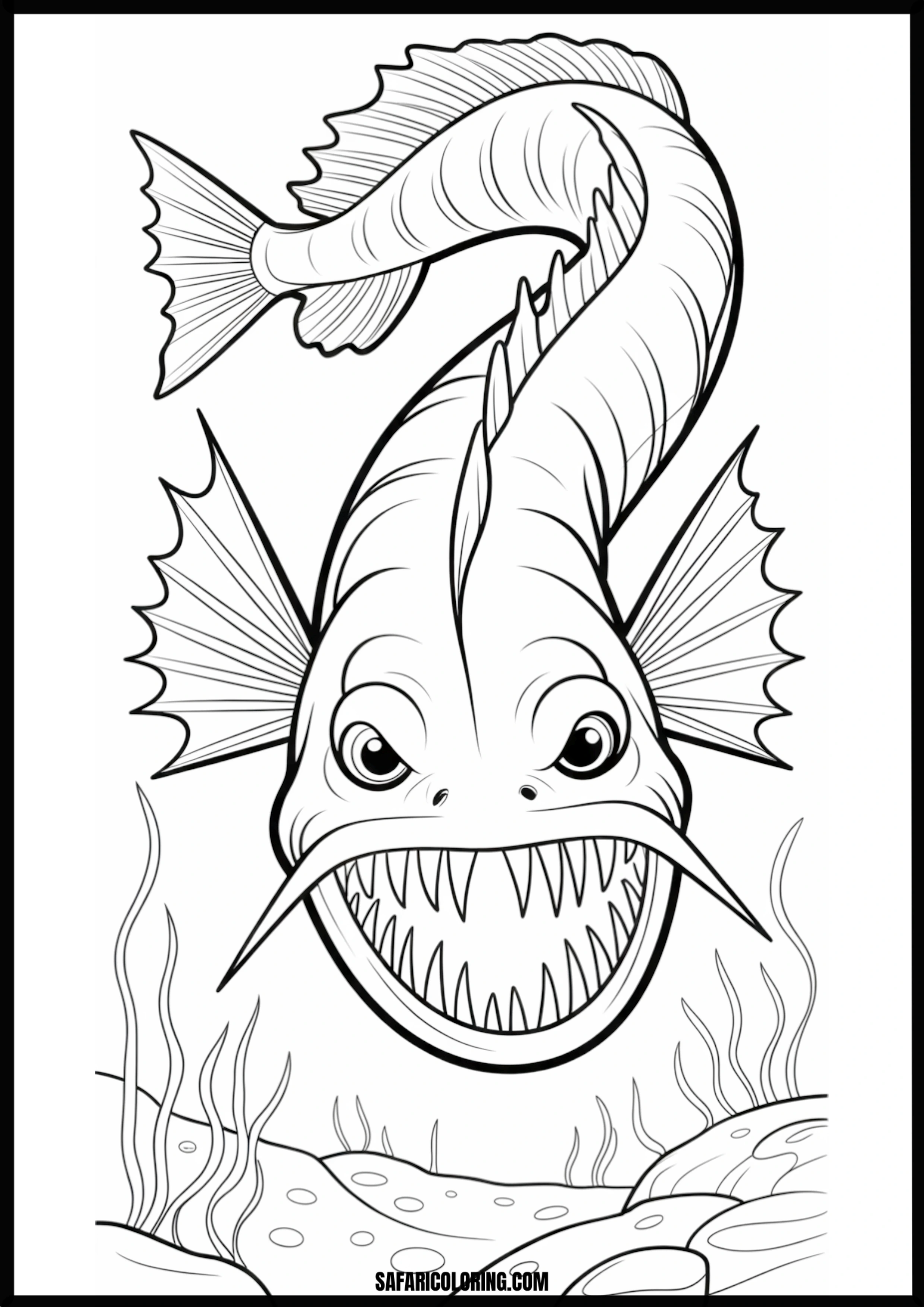 Scary Toothy Fish Coloring Page A scary, toothy fish with an intimidating expression.